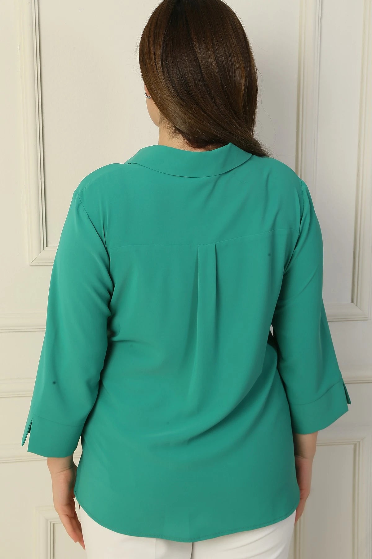Image of Polo Collar Pocketed Quarter Sleeve BB Blouse