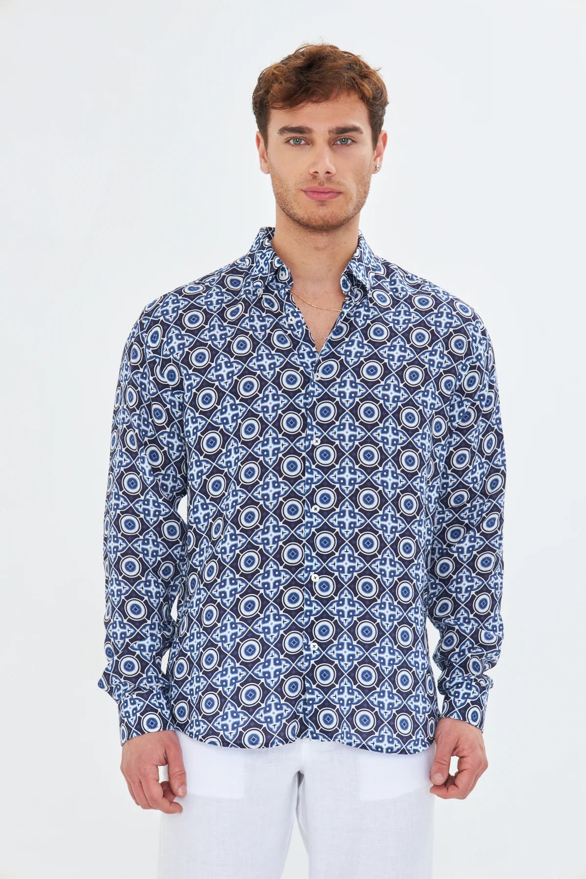 Image of Ethnic Pattern Men's Linen Shirt