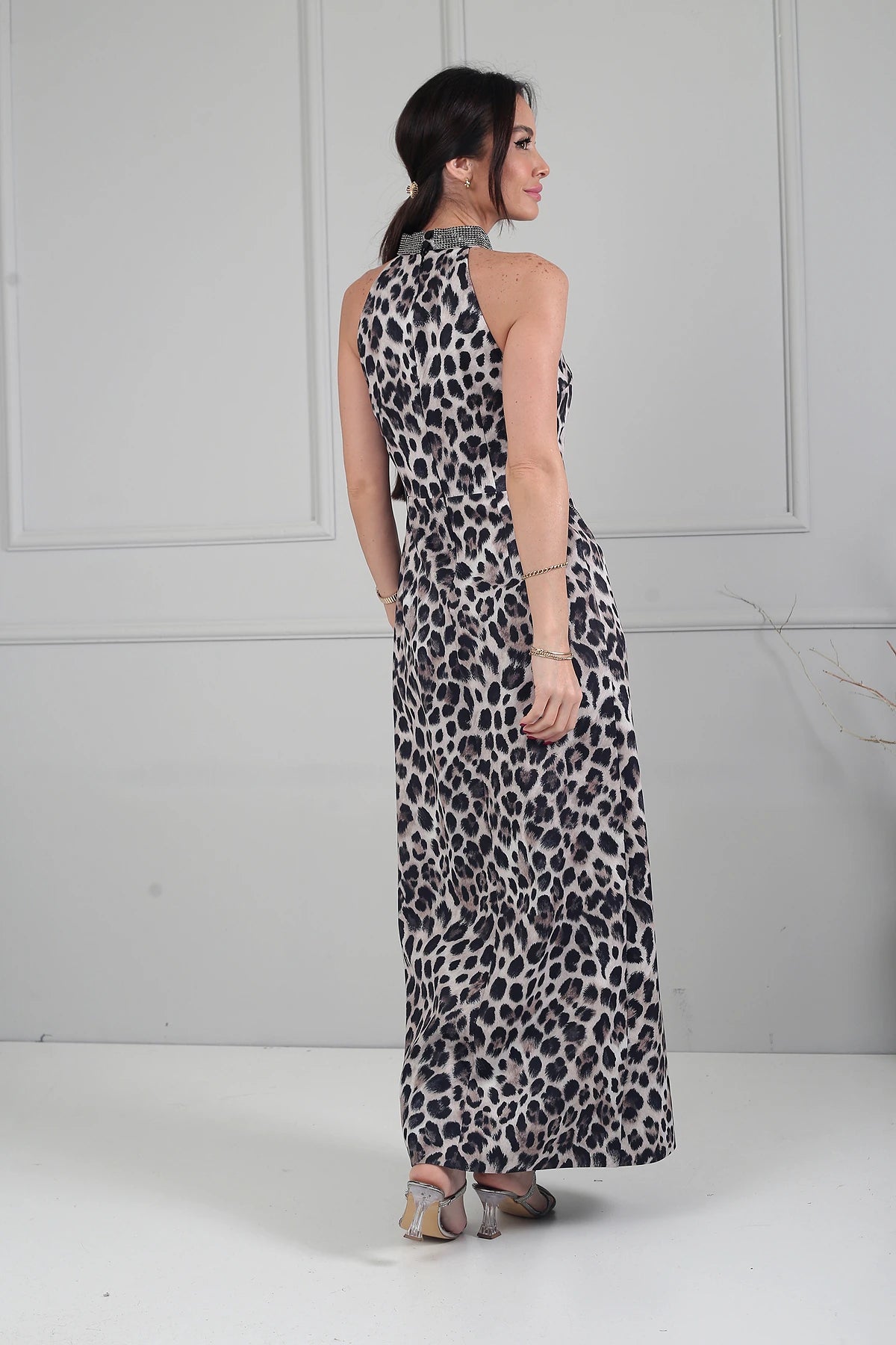 Image of Rochie midi cu imprimeu leopard și detalii în carouri pentru femei