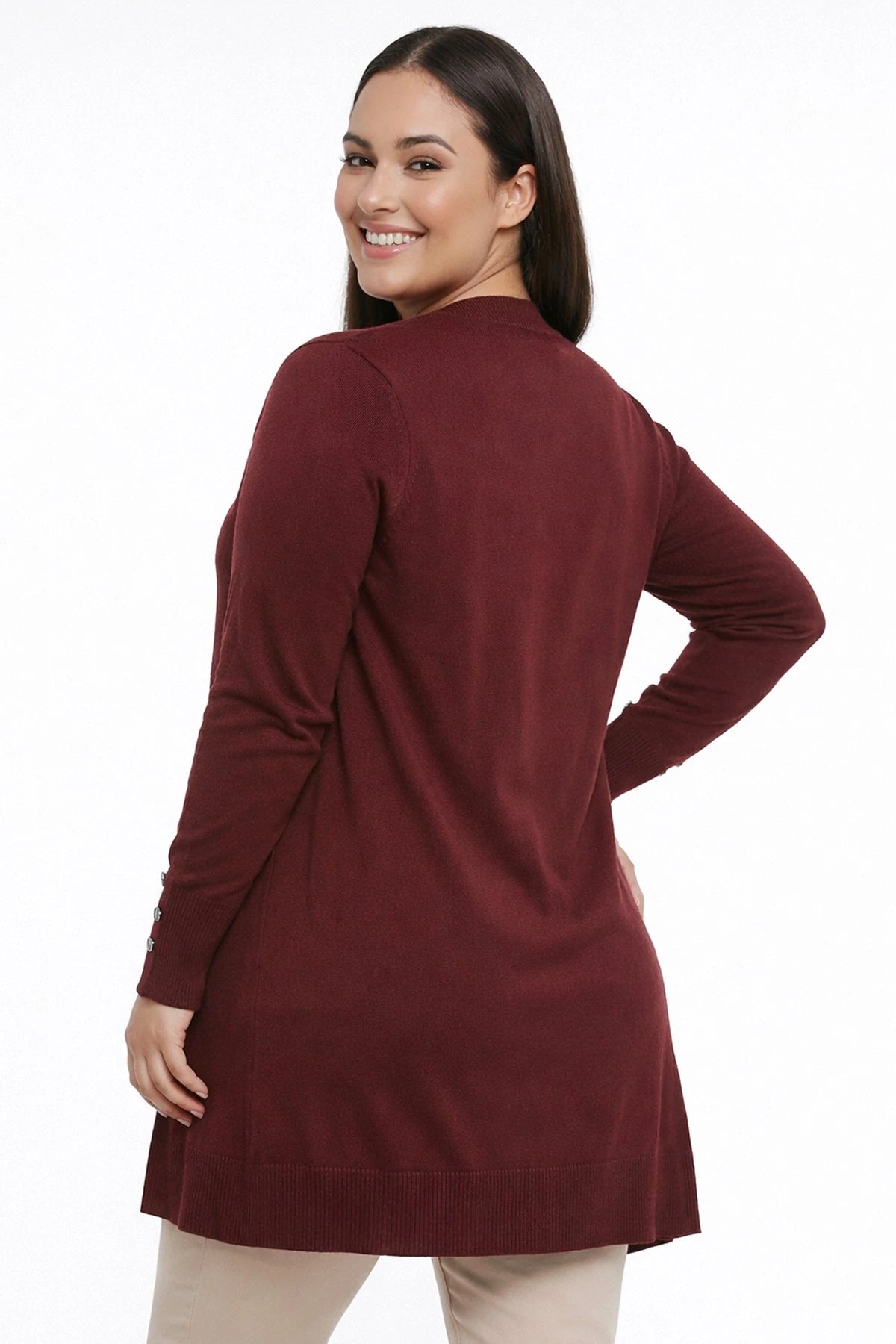 Image of Women's Plus Size Knitted Cardigan with Button Detail on Sleeves