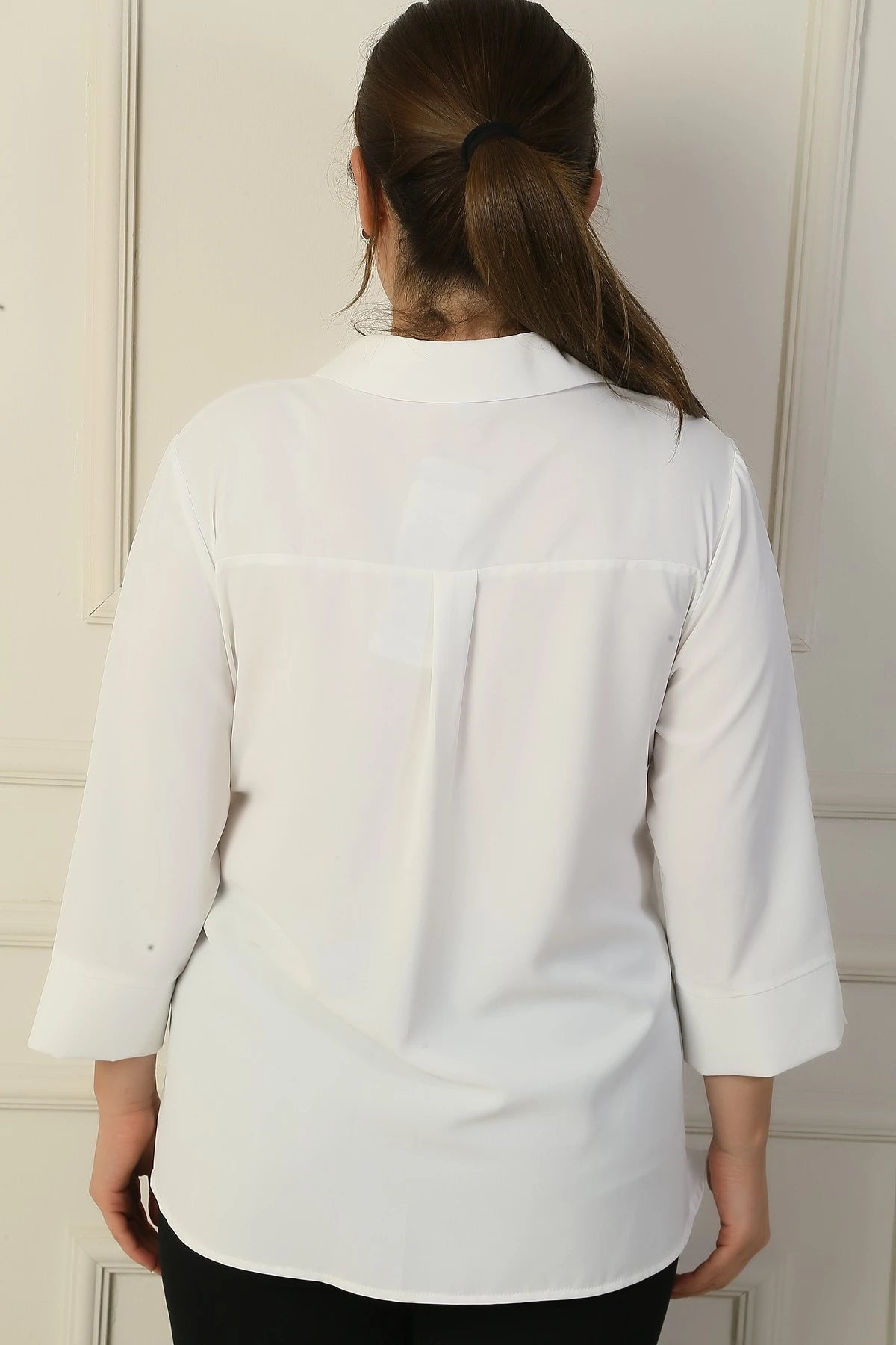 Image of Polo Collar Pocketed Quarter Sleeve BB Blouse