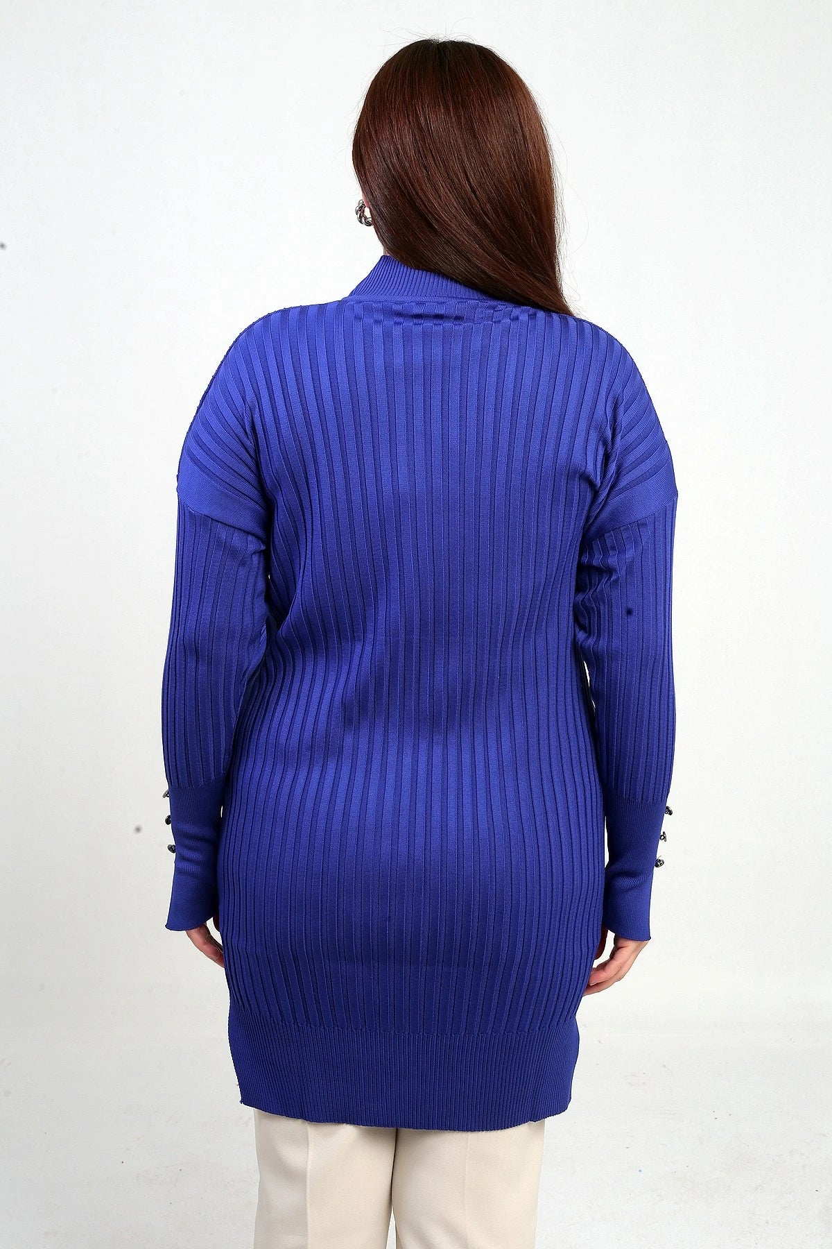 Image of Women's Plus Size Ribbed Tunic Blouse with Button Detail on Sleeves