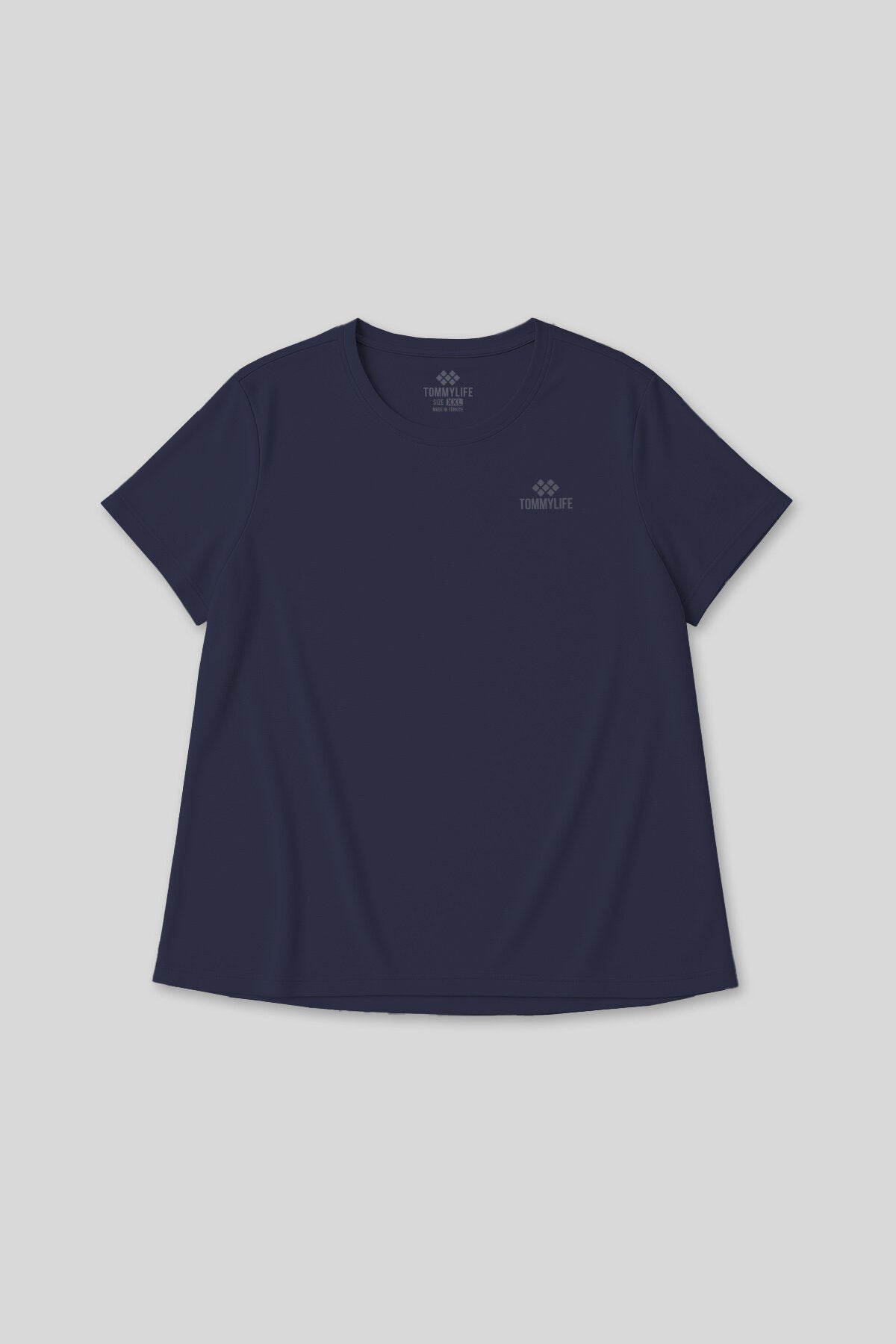 Image of İndigo Baskılı O Yaka Rahat Form Battal Büyük Beden Kadın T-Shirt - 97308