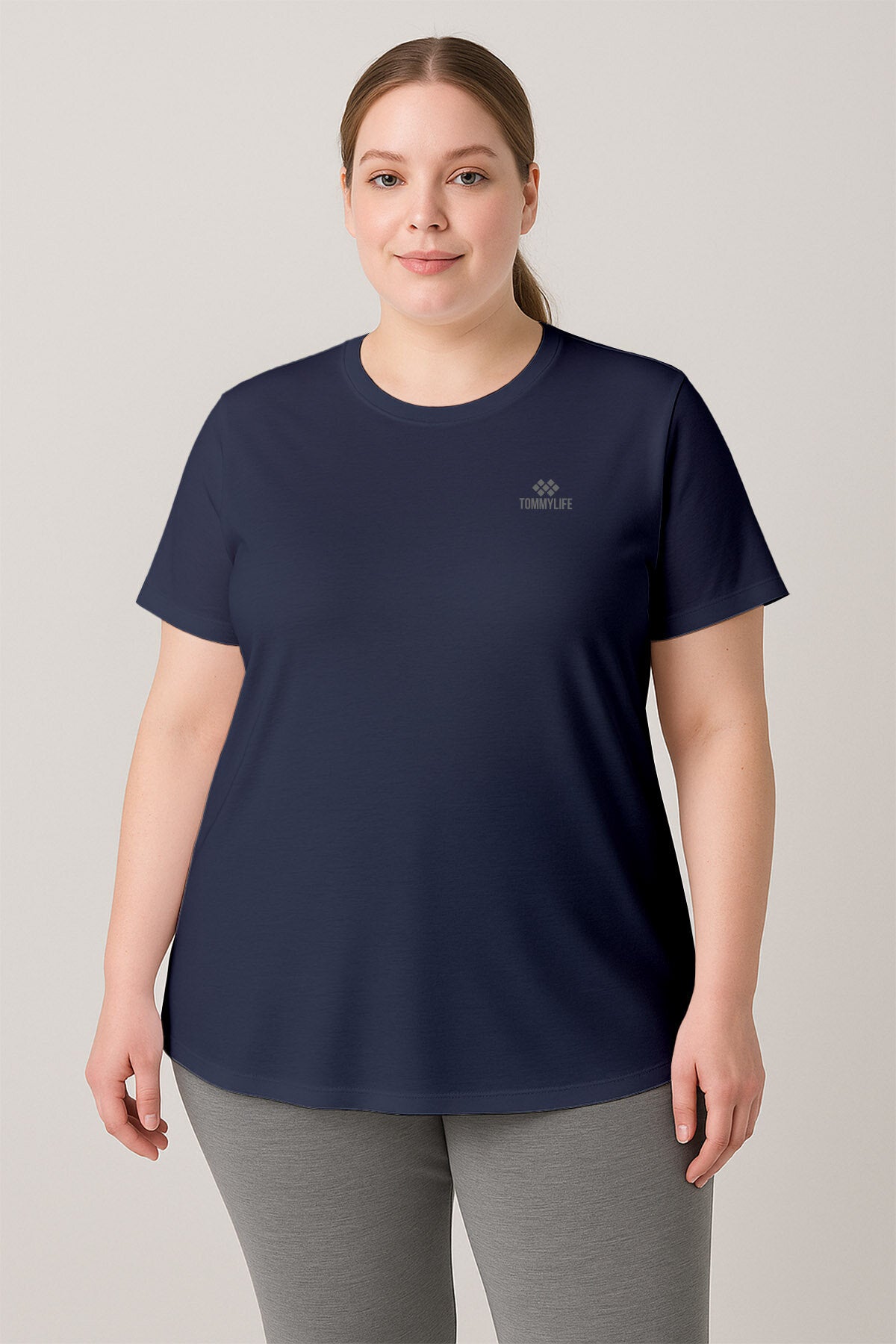 Image of Indigo Print Crew Neck Relaxed Fit Plus Size Women's T-Shirt - 97308