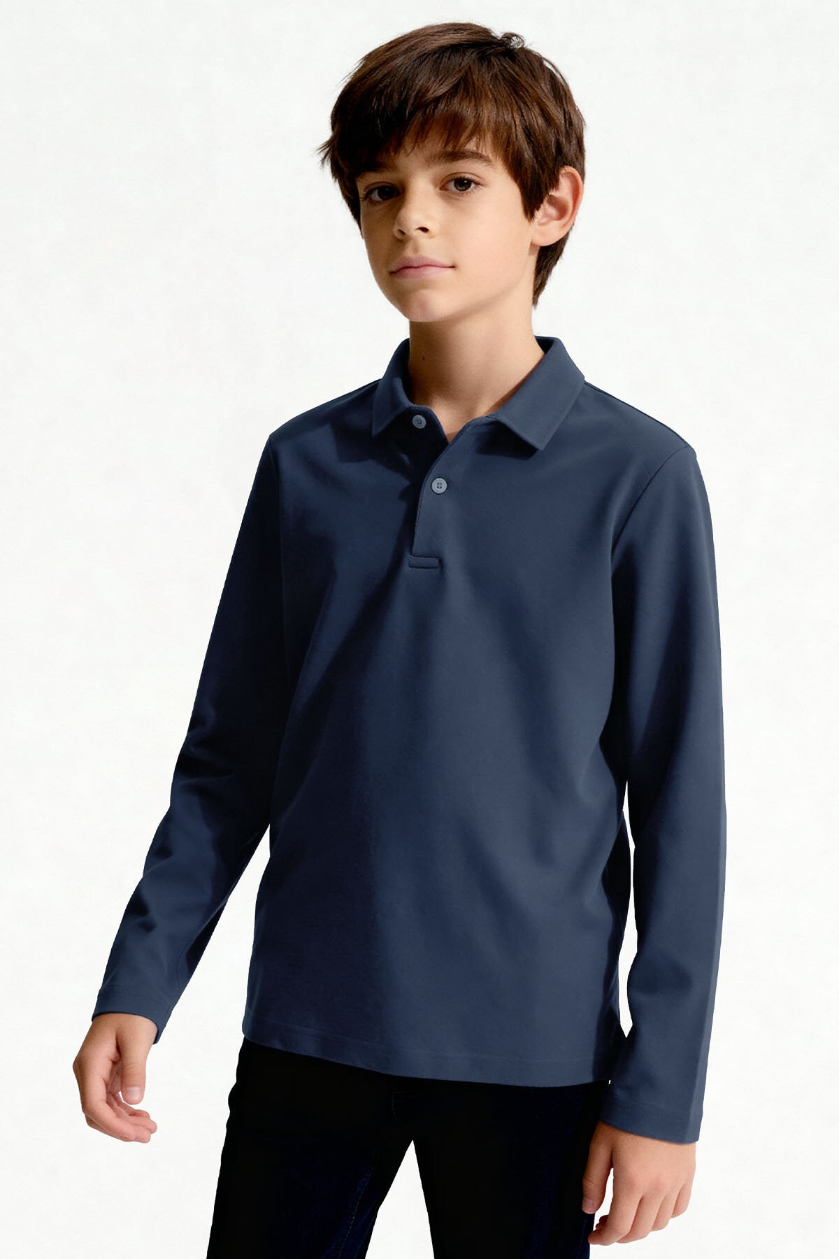 Image of İndigo Polo Yaka Basic Uzun Kollu Unisex Çocuk  T-Shirt - 11170