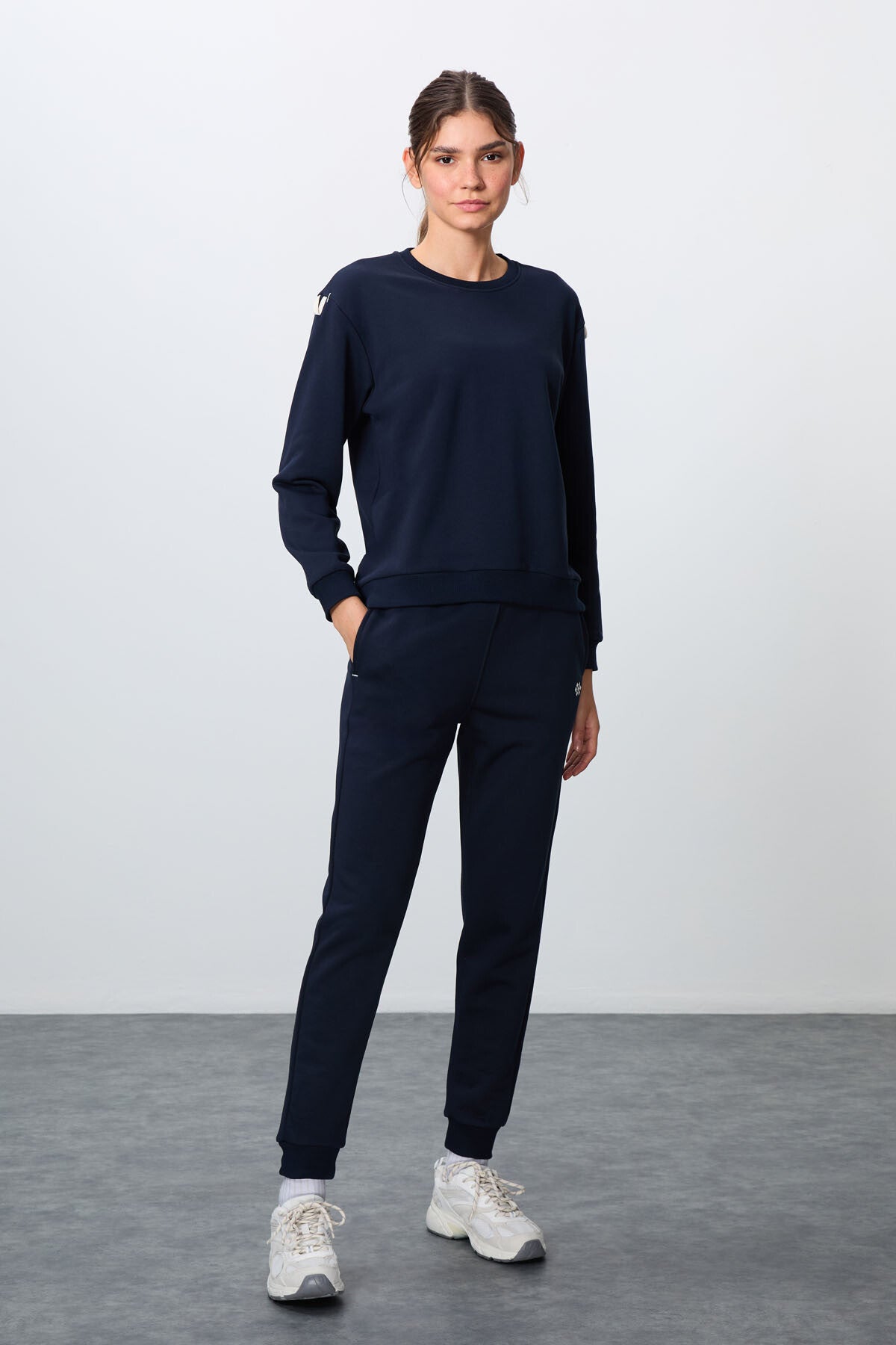 Image of Trening Indigo Compact Cotton, gros, texturat, cu guler în O, croială supradimensionată, pentru femei - 95341