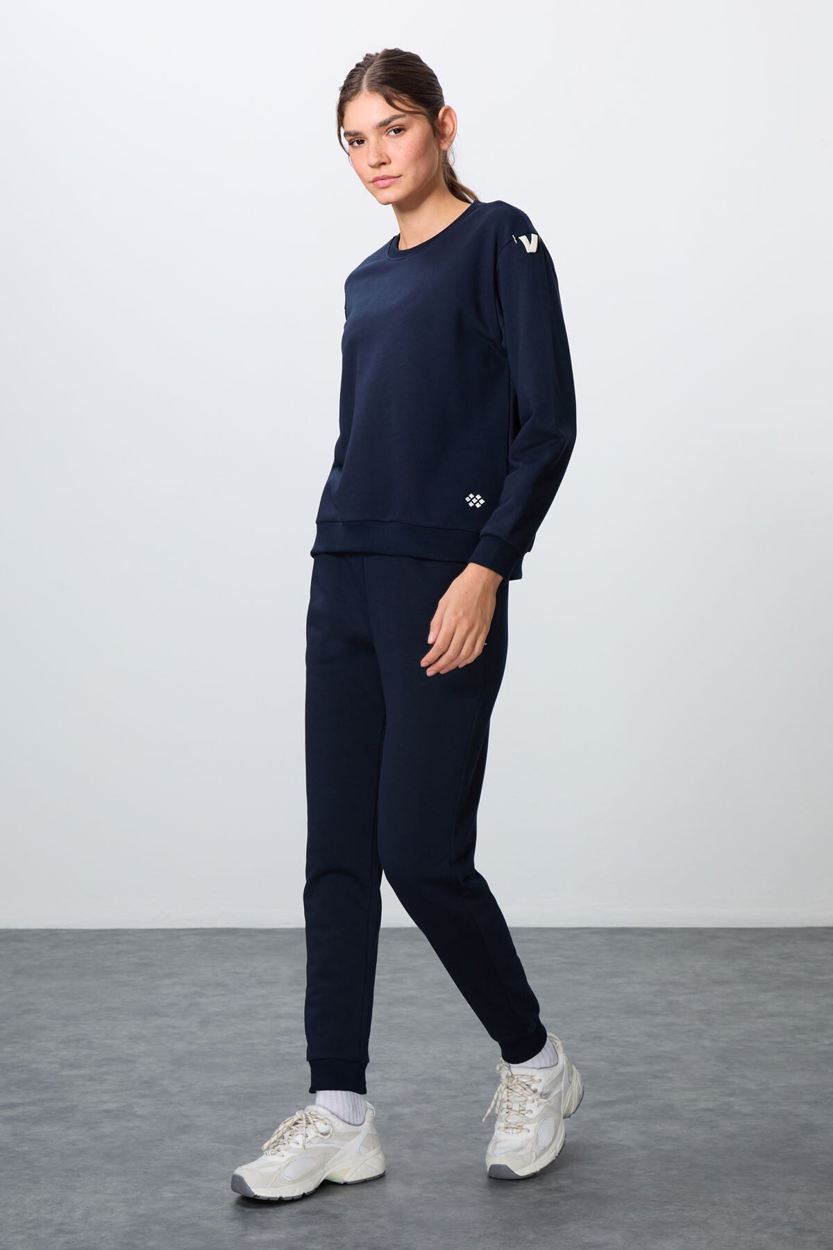 Image of Trening Indigo Compact Cotton, gros, texturat, cu guler în O, croială supradimensionată, pentru femei - 95341
