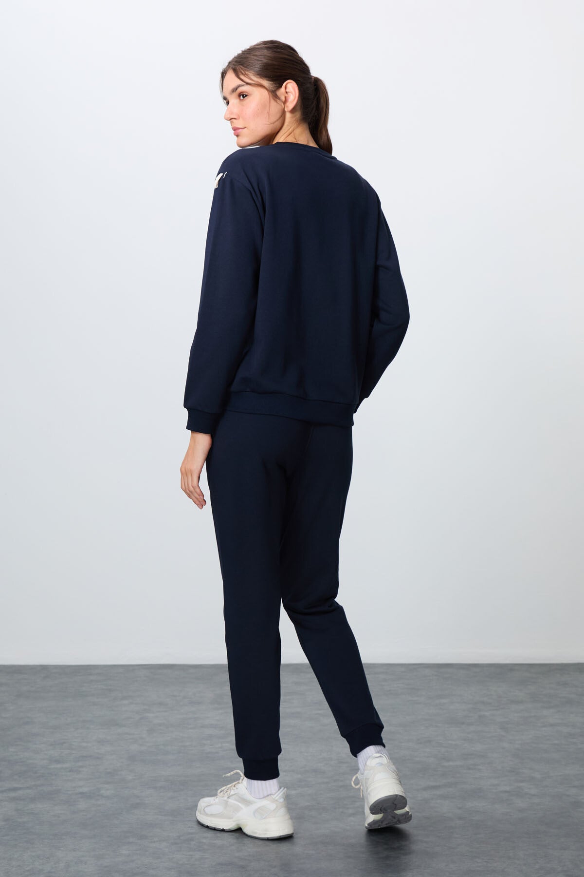 Image of Trening Indigo Compact Cotton, gros, texturat, cu guler în O, croială supradimensionată, pentru femei - 95341