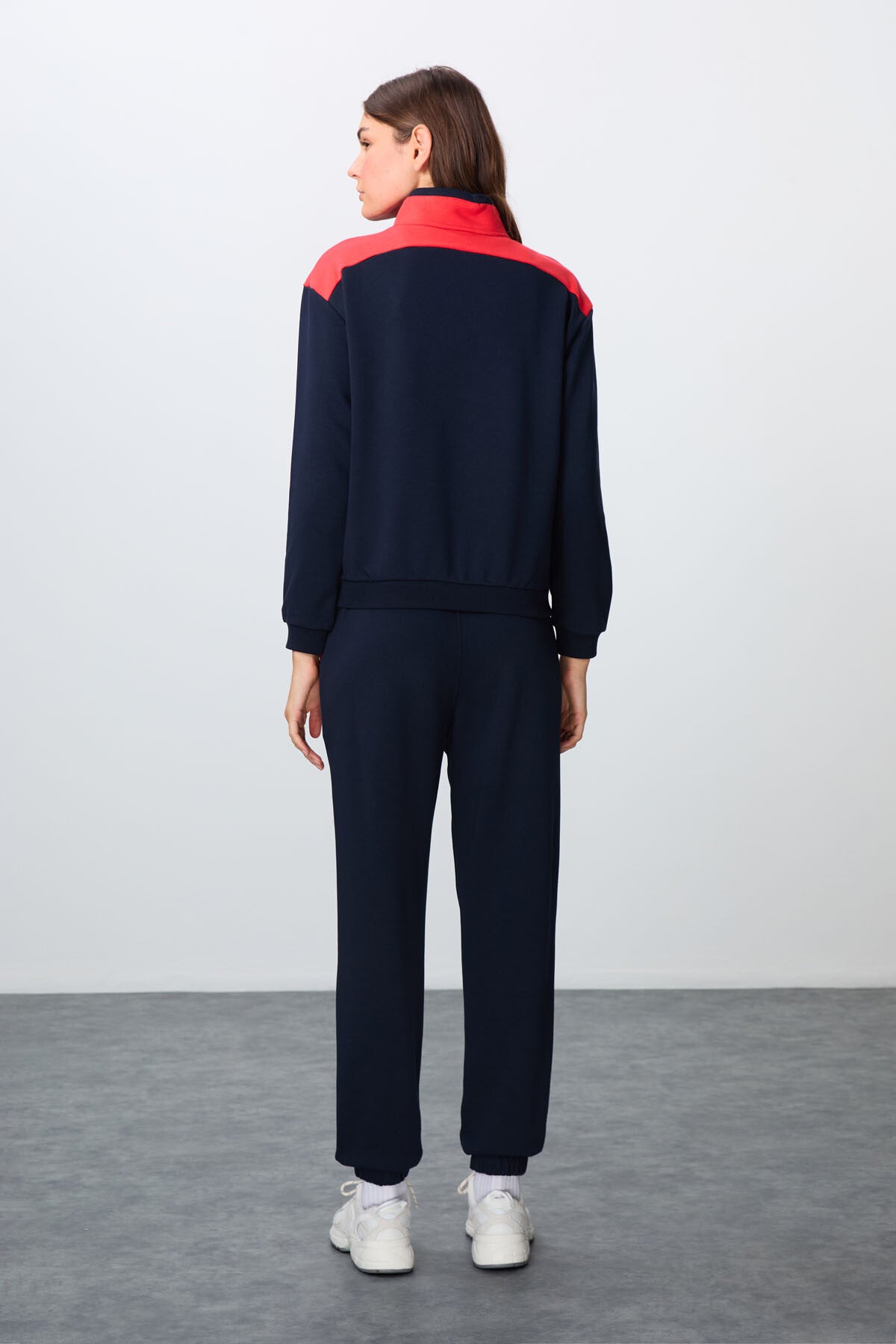 Image of Indigo Compact Cotton Thick Smooth Textured High Neck Oversize Fit Women's Tracksuit Set - 95342