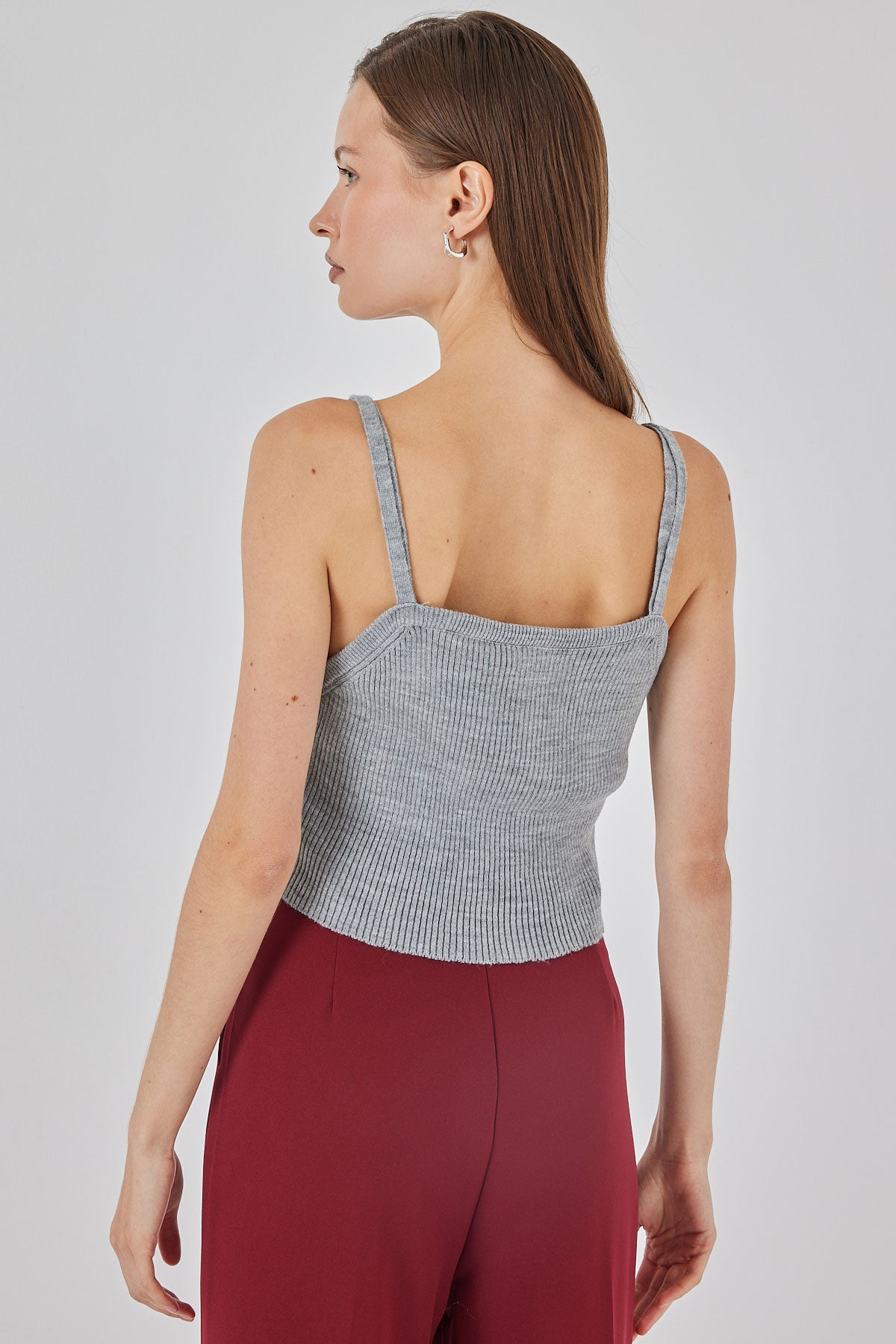 Image of Kadın Askılı Crop Top Bluz 15934 - Gri