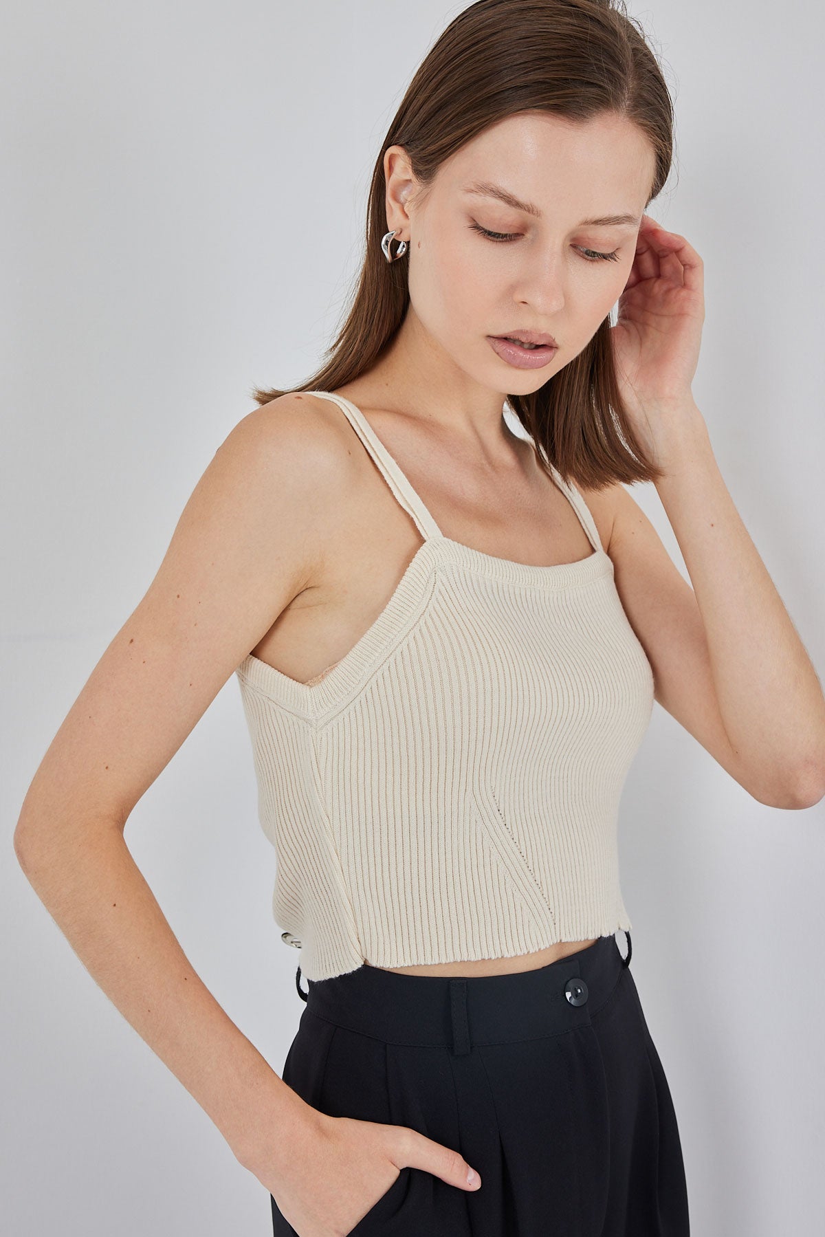 Image of Kadın Askılı Crop Top Bluz 15934 - Krem