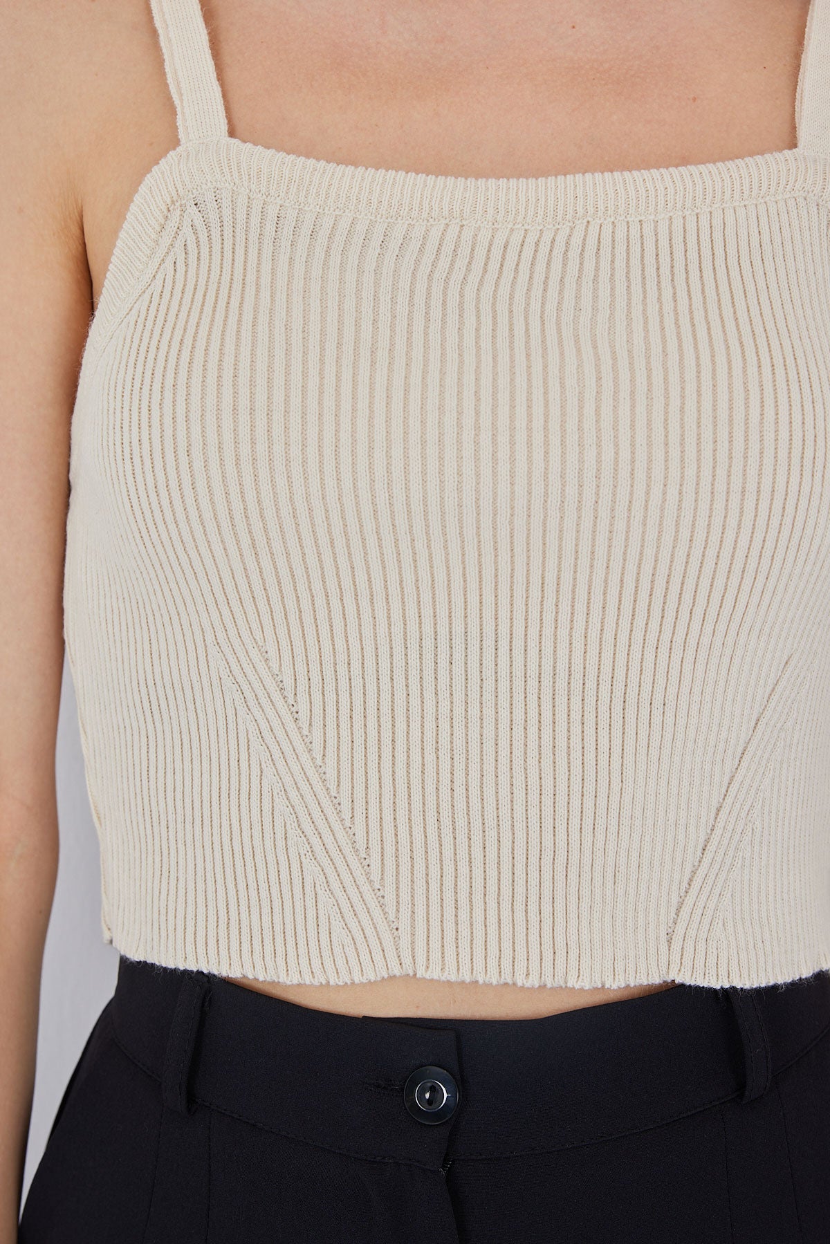 Image of Kadın Askılı Crop Top Bluz 15934 - Krem