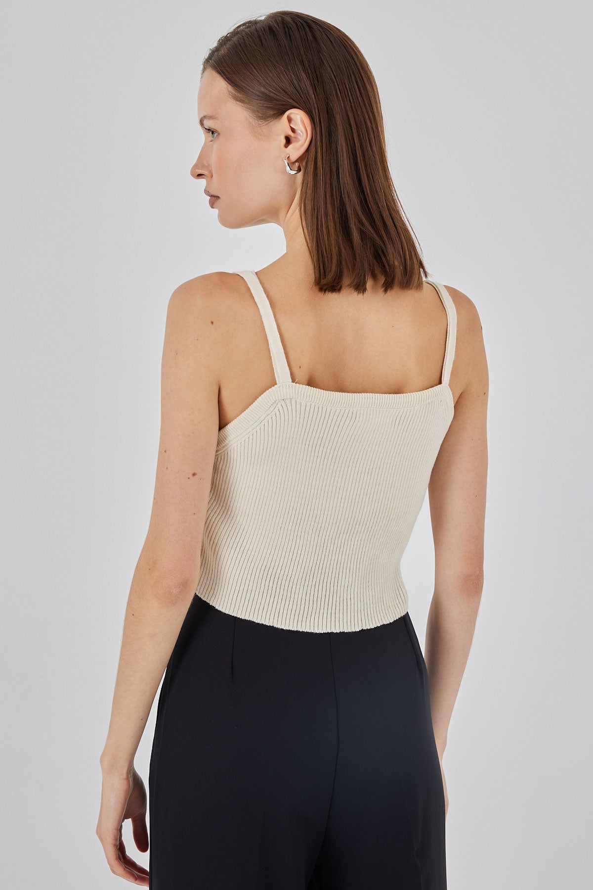 Image of Kadın Askılı Crop Top Bluz 15934 - Krem