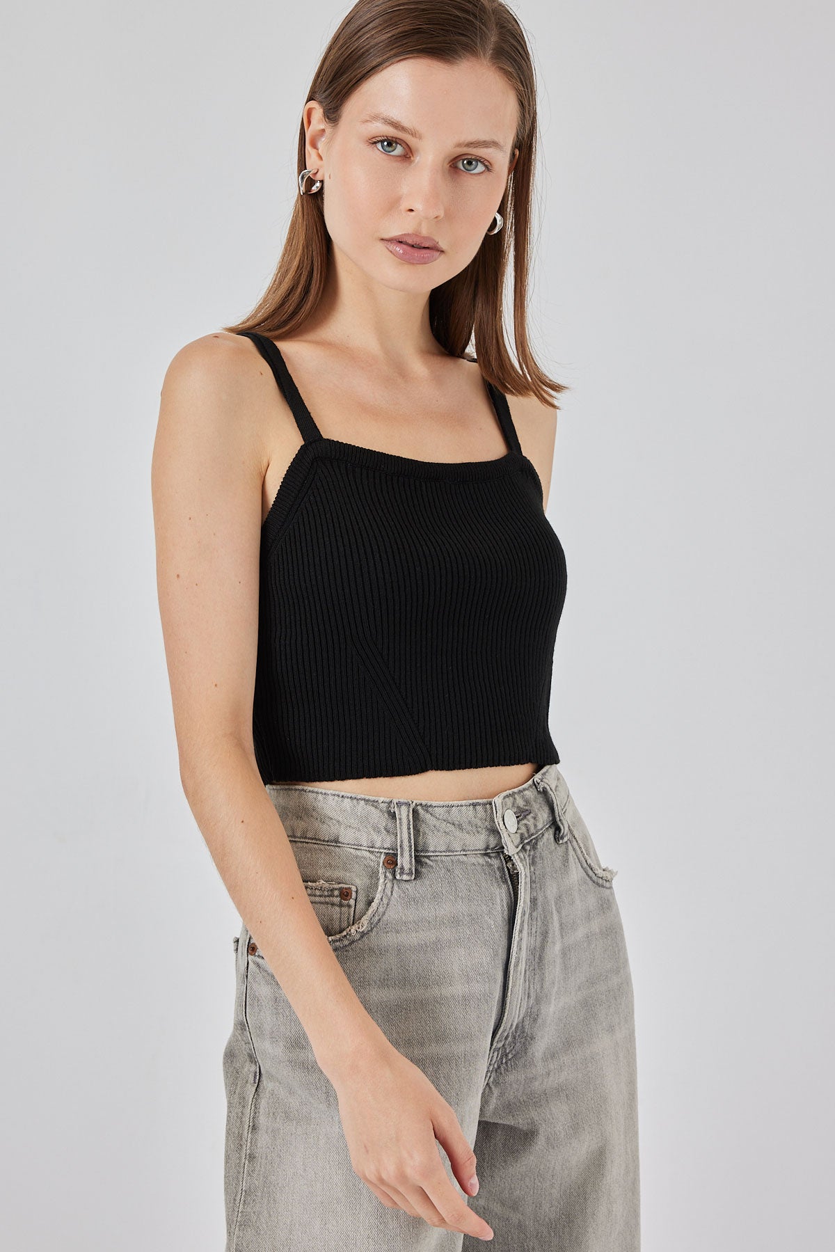 Image of Kadın Askılı Crop Top Bluz 15934 - Siyah