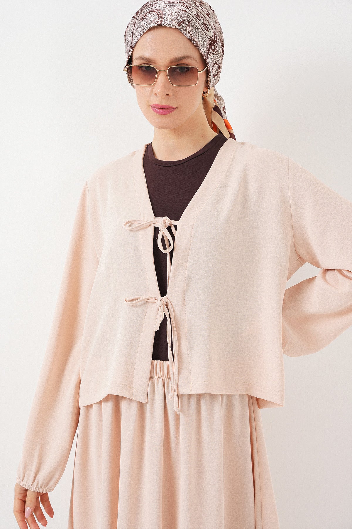 Image of Kadın Ayrobin Kimono Etek İkili Takım 8047 - Krem