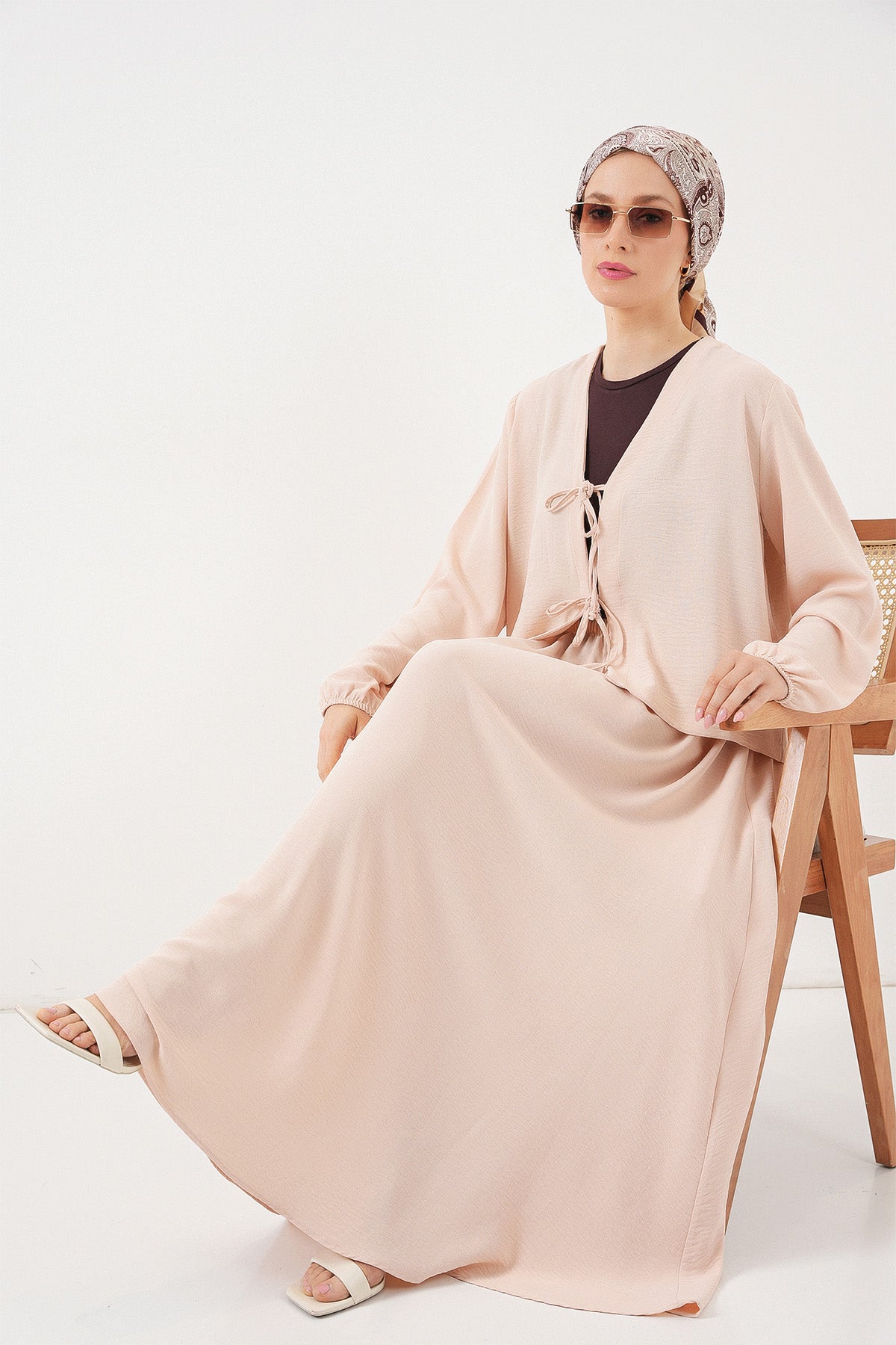 Image of Kadın Ayrobin Kimono Etek İkili Takım 8047 - Krem