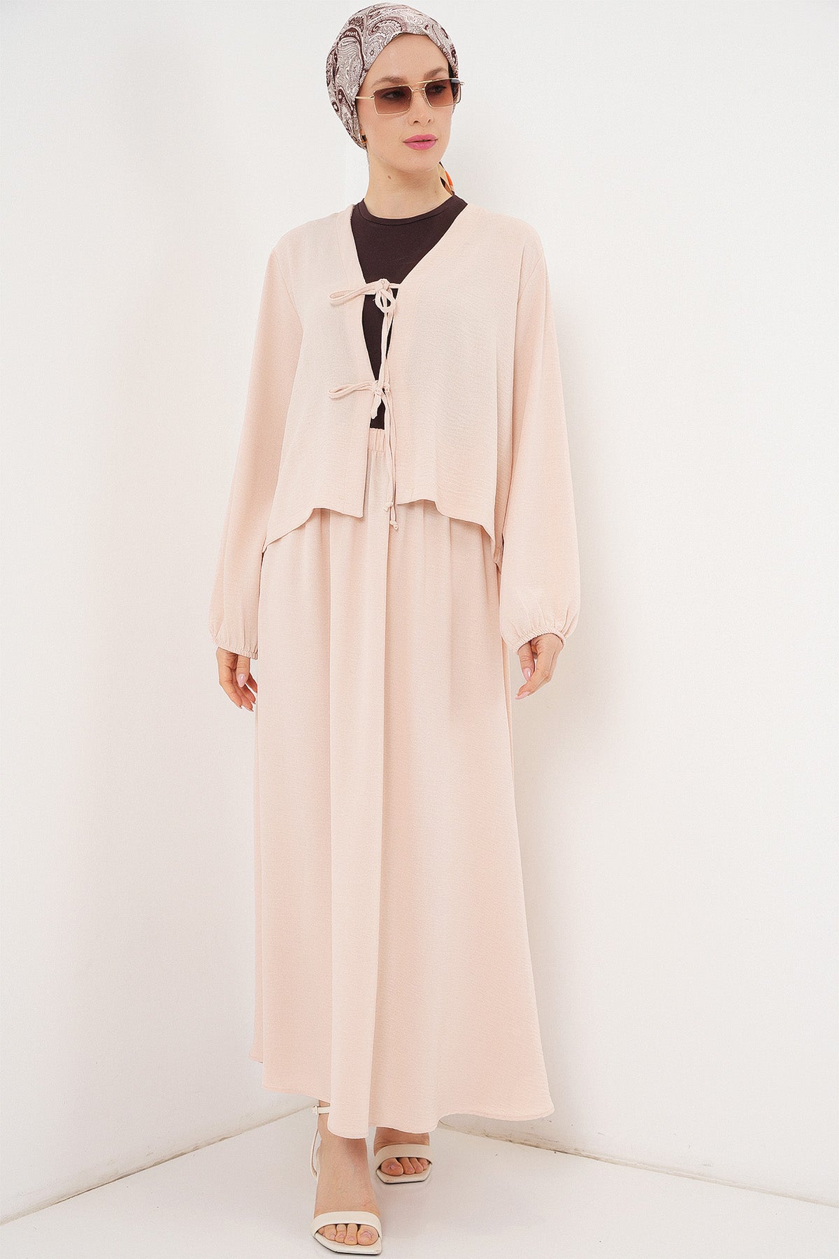 Image of Kadın Ayrobin Kimono Etek İkili Takım 8047 - Krem