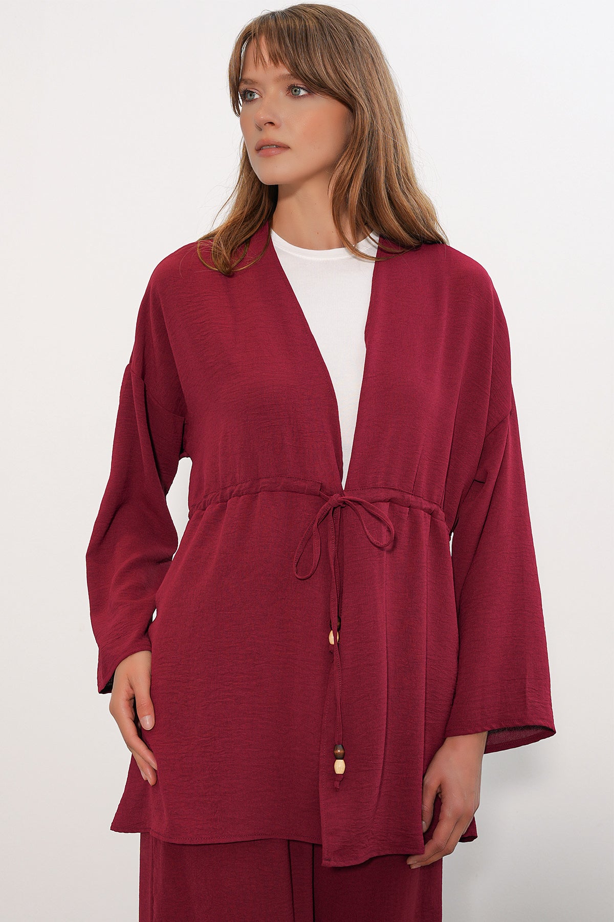 Image of Kadın Ayrobin Kimono Pantolon İkili Takım 30101 - Bordo