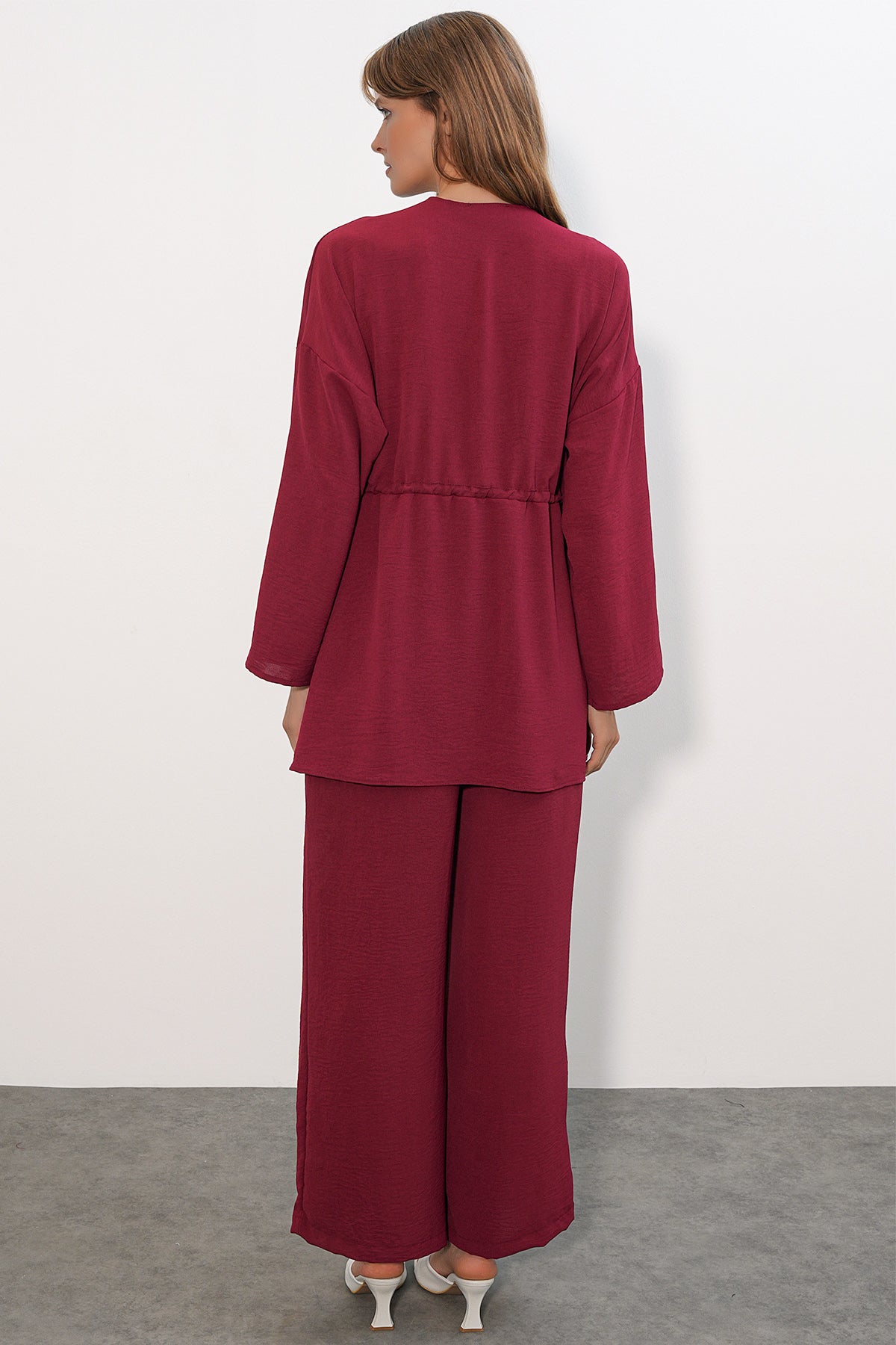 Image of Kadın Ayrobin Kimono Pantolon İkili Takım 30101 - Bordo