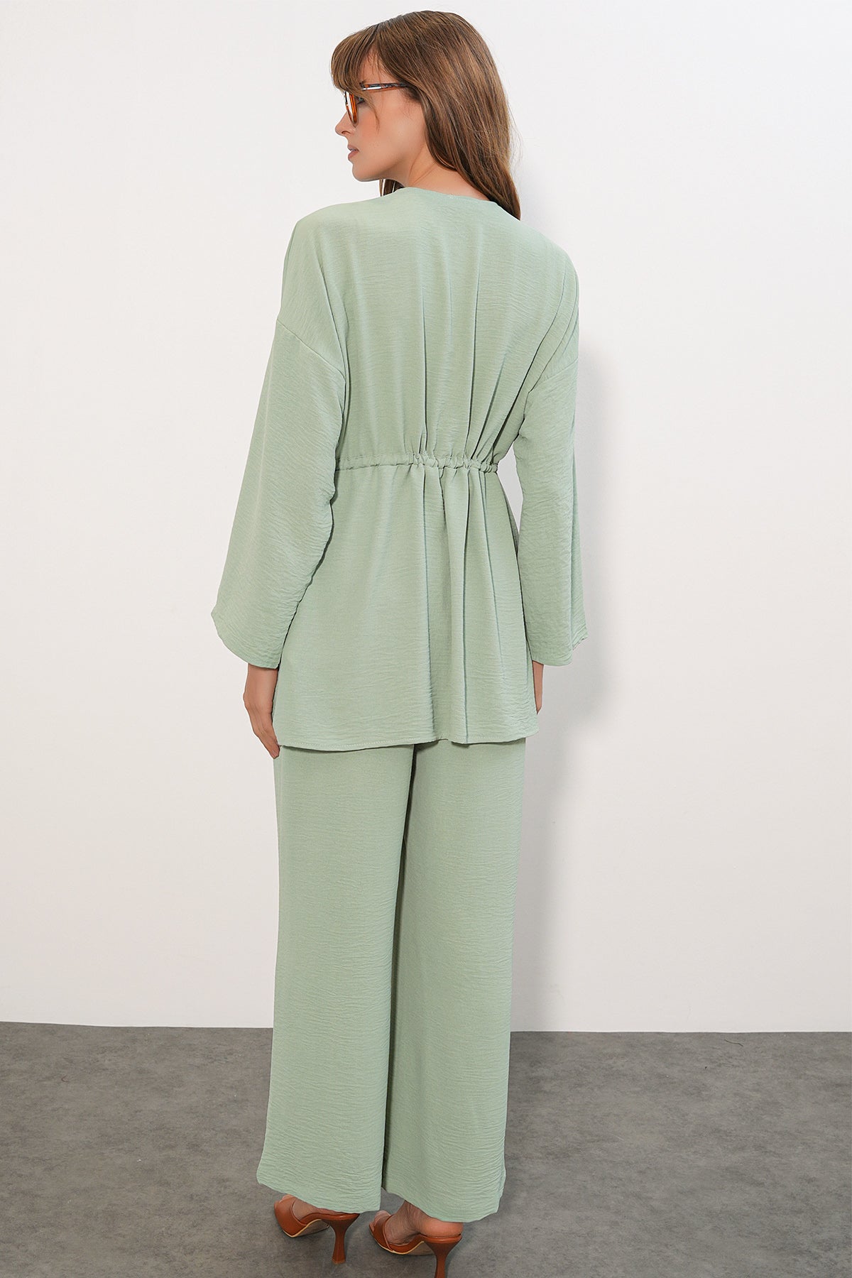 Image of Kadın Ayrobin Kimono Pantolon İkili Takım 30101 - E.Yeşil