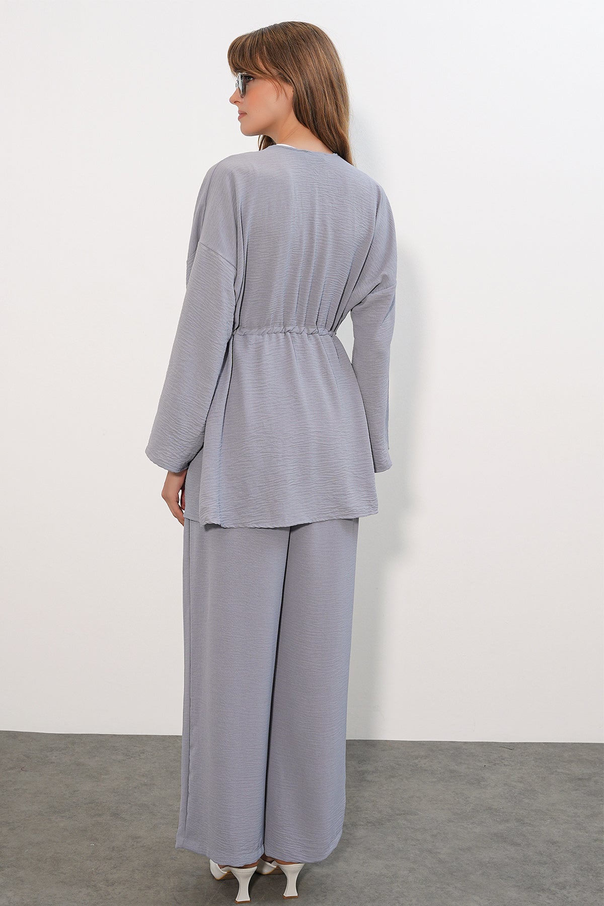 Image of Kadın Ayrobin Kimono Pantolon İkili Takım 30101 - Gri