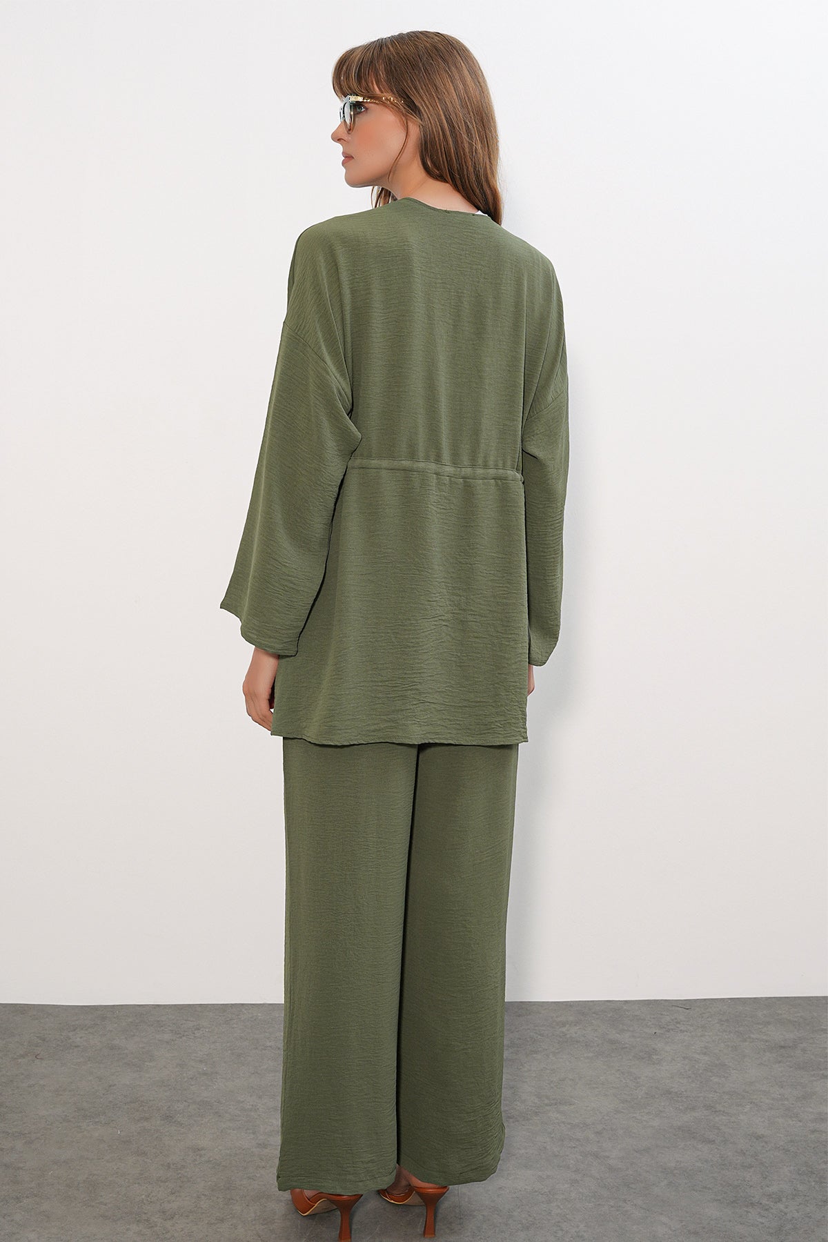 Image of Kadın Ayrobin Kimono Pantolon İkili Takım 30101 - Haki