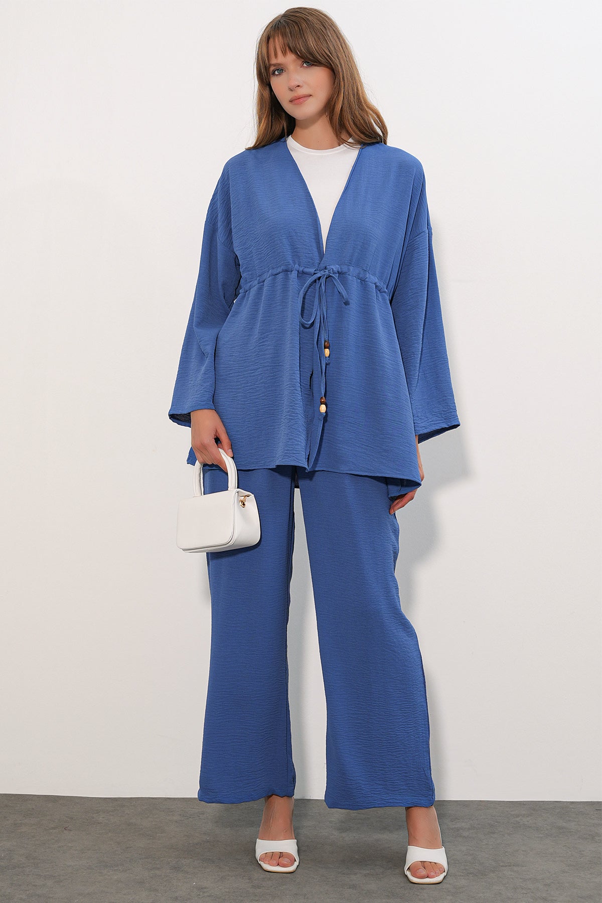 Image of Kadın Ayrobin Kimono Pantolon İkili Takım 30101 - İndigo