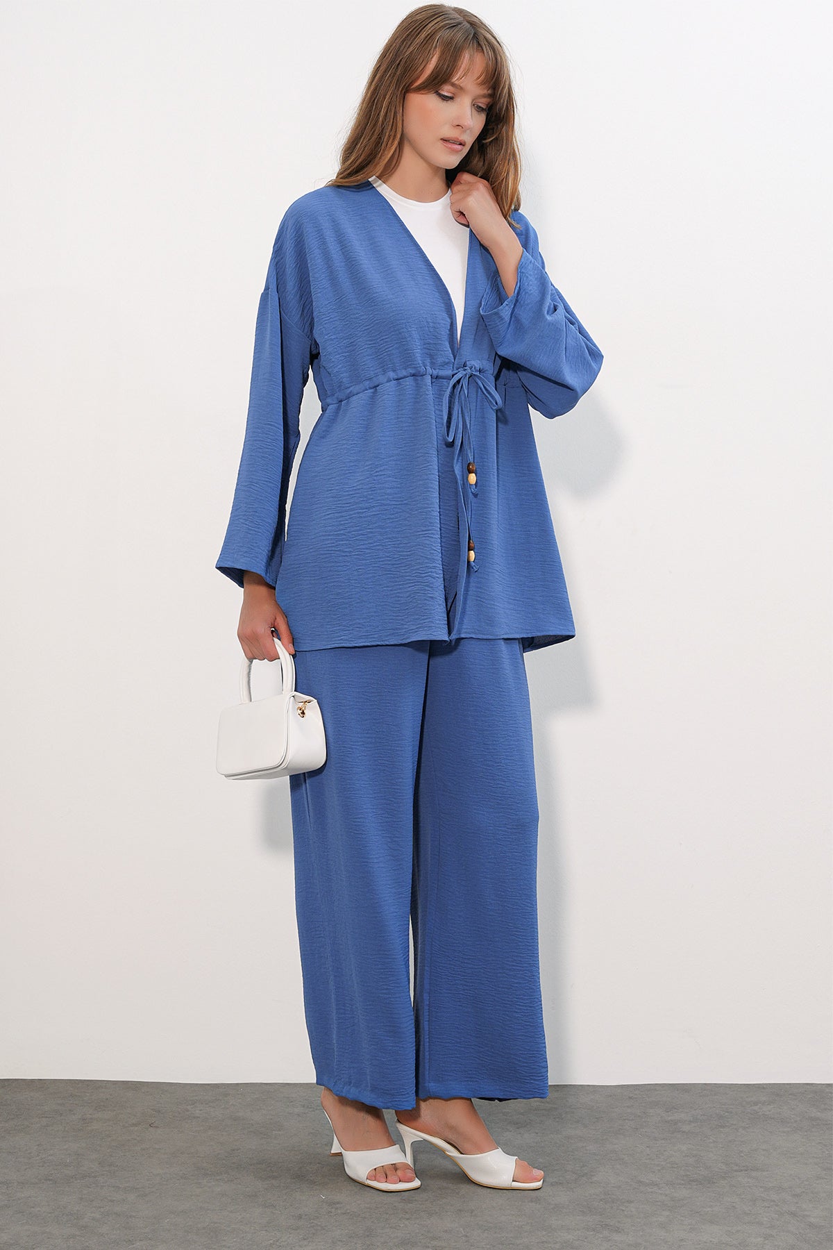 Image of Kadın Ayrobin Kimono Pantolon İkili Takım 30101 - İndigo