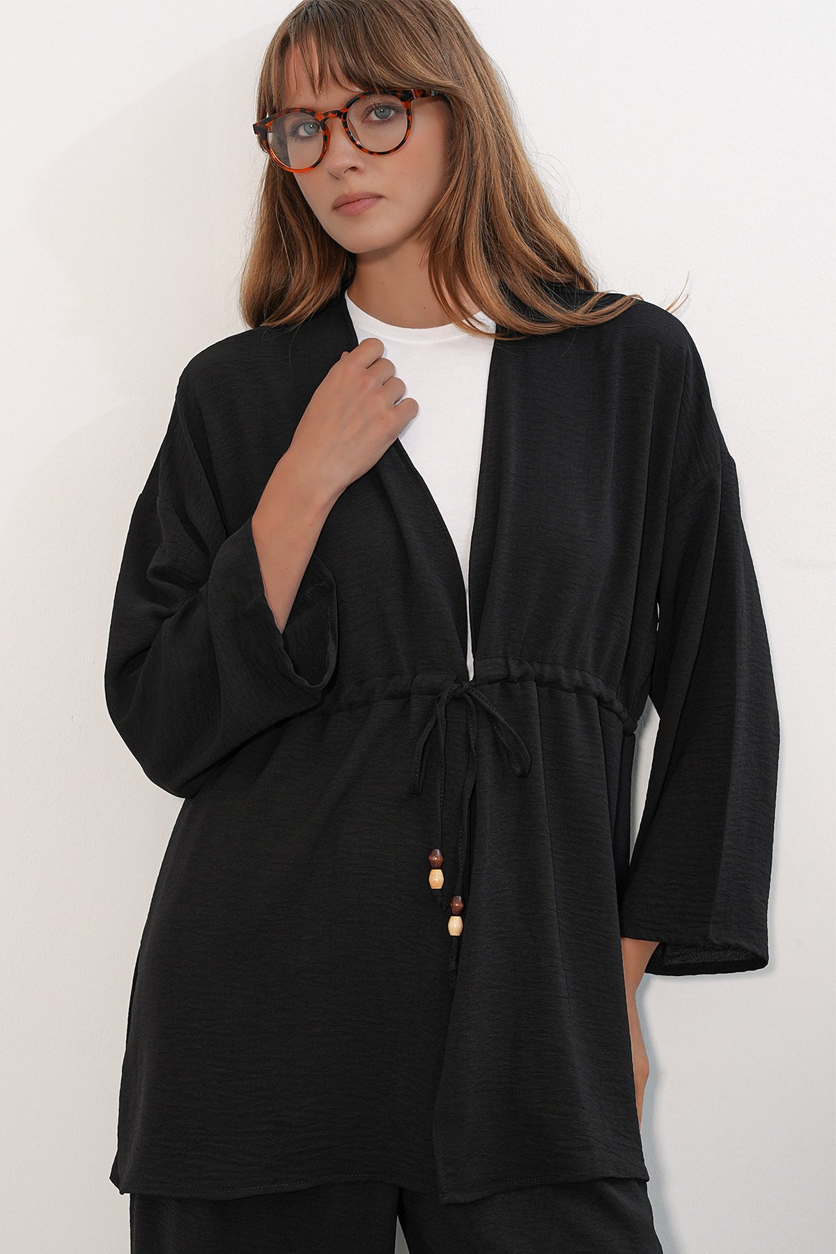 Image of Kadın Ayrobin Kimono Pantolon İkili Takım 30101 - Siyah