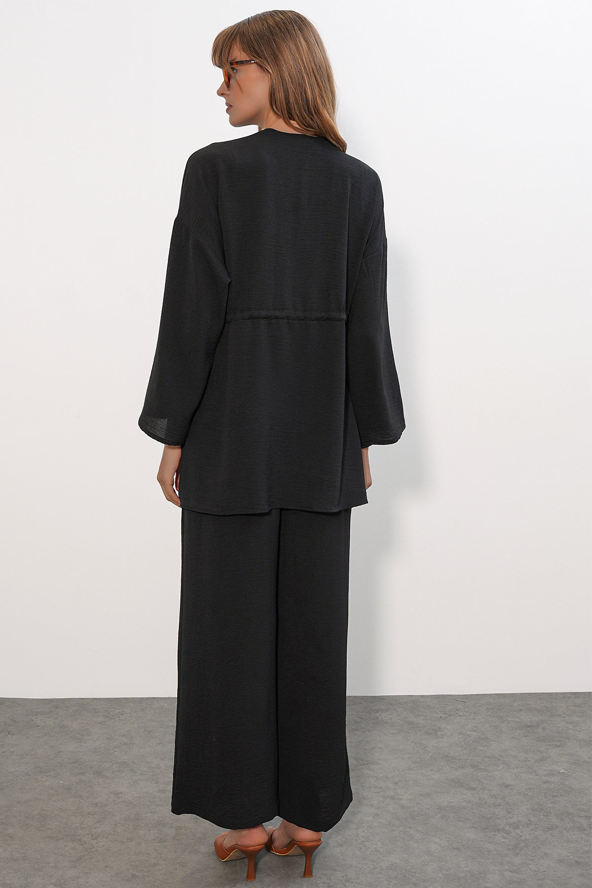 Image of Kadın Ayrobin Kimono Pantolon İkili Takım 30101 - Siyah