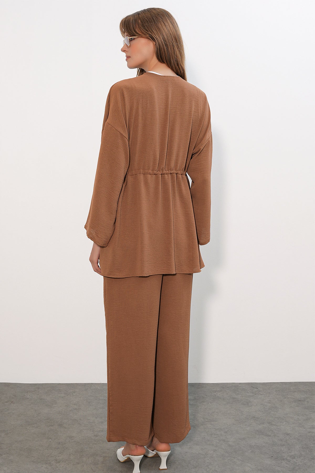Image of Kadın Ayrobin Kimono Pantolon İkili Takım 30101 - Taba