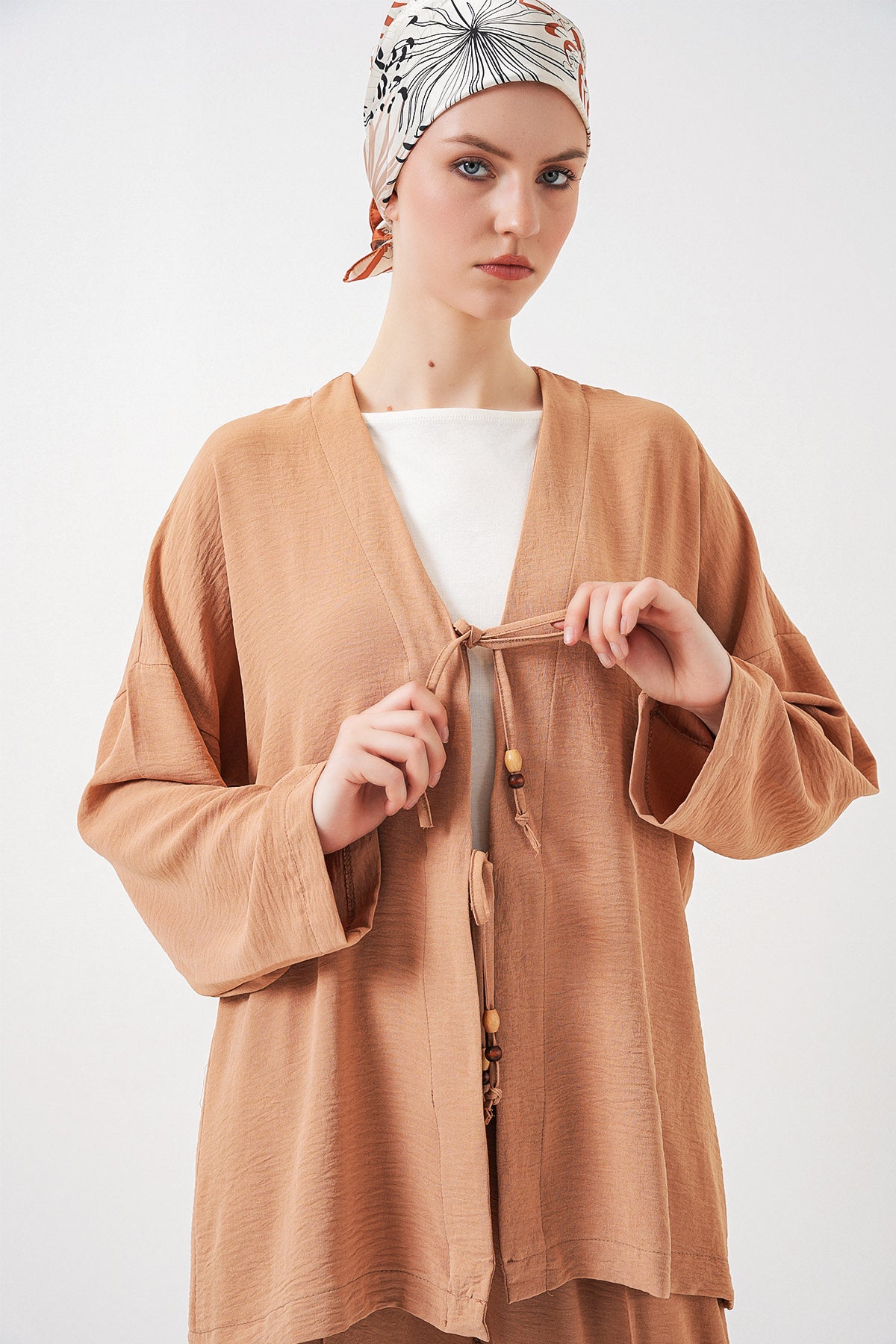Image of Kadın Ayrobin Kimono Pantolon İkili Takım 6739 - Bisküvi