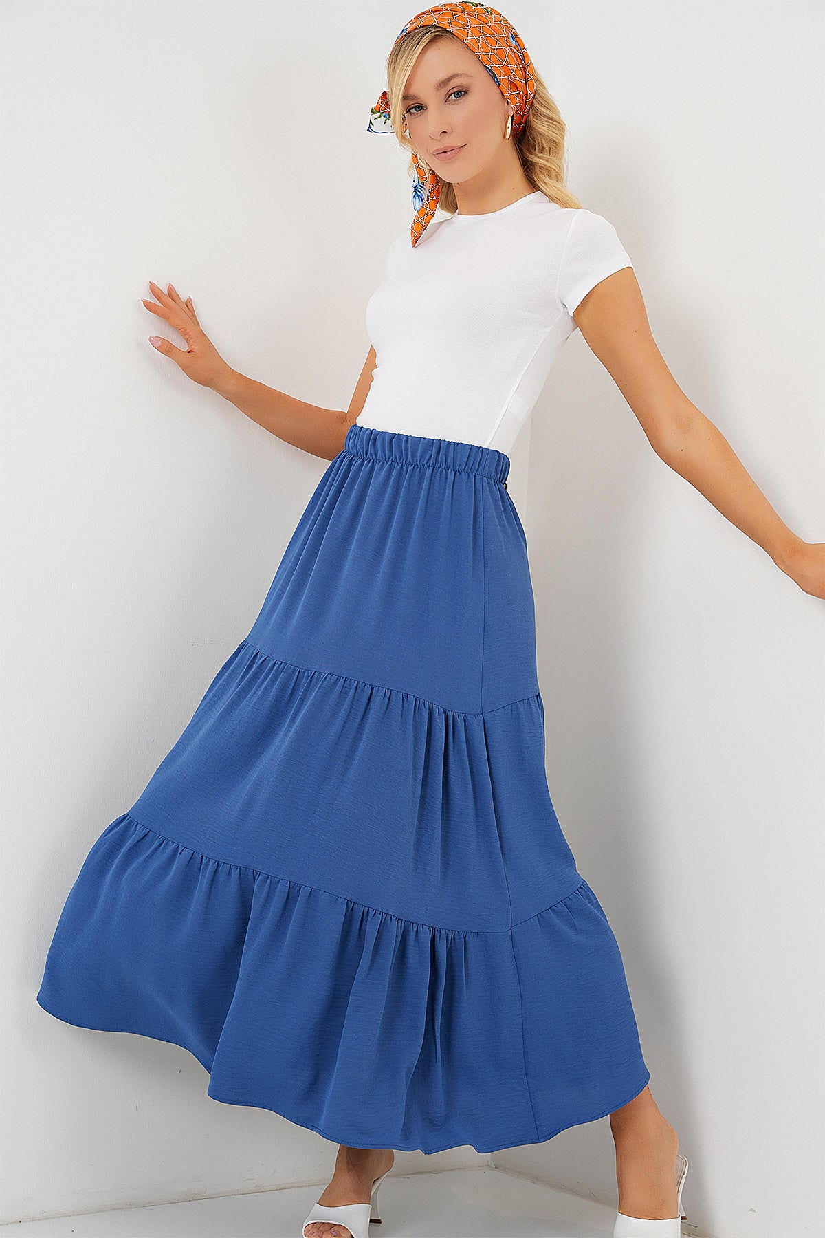Image of Fustă lungă Ayrobin pentru femei 8048 - Indigo