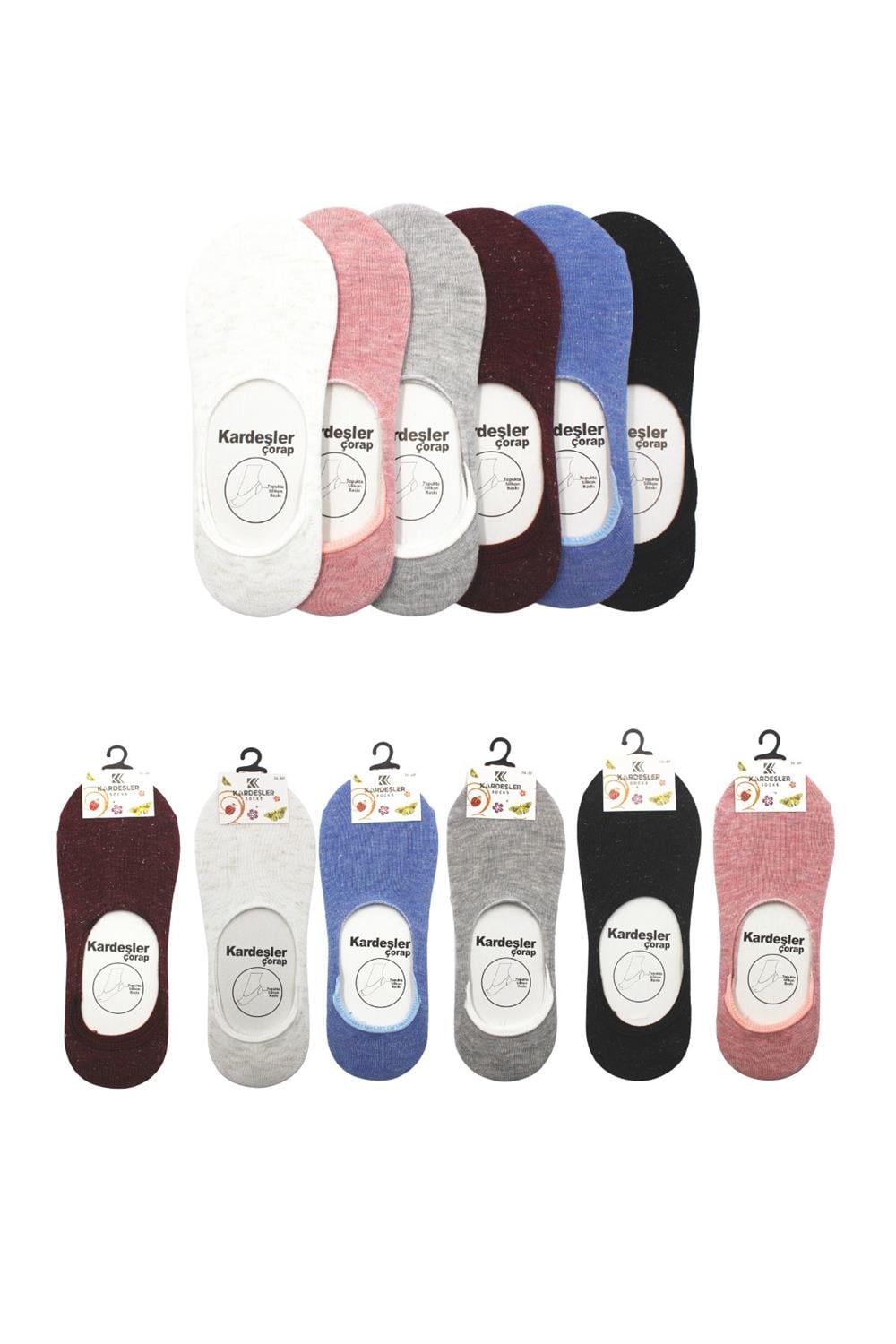 Image of Women's Ballet Flats, Colorful Glittery Cotton Socks, Invisible, Non-Slip, Silicone Heel, 6-Pack