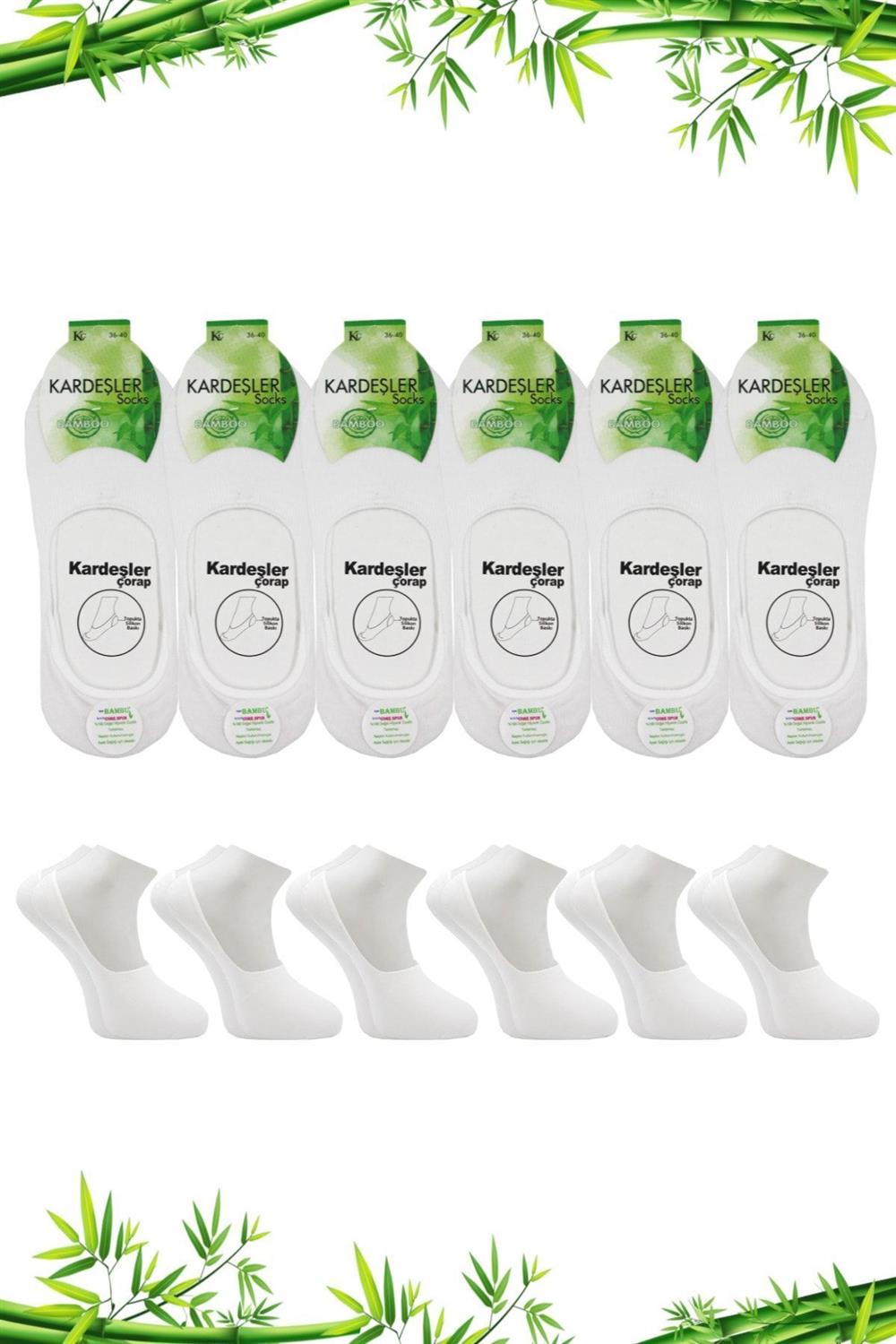 Image of Women's Bamboo Ballet Flats White Socks Seamless Invisible Non-Slip Heel Silicone Padded 6-Pack