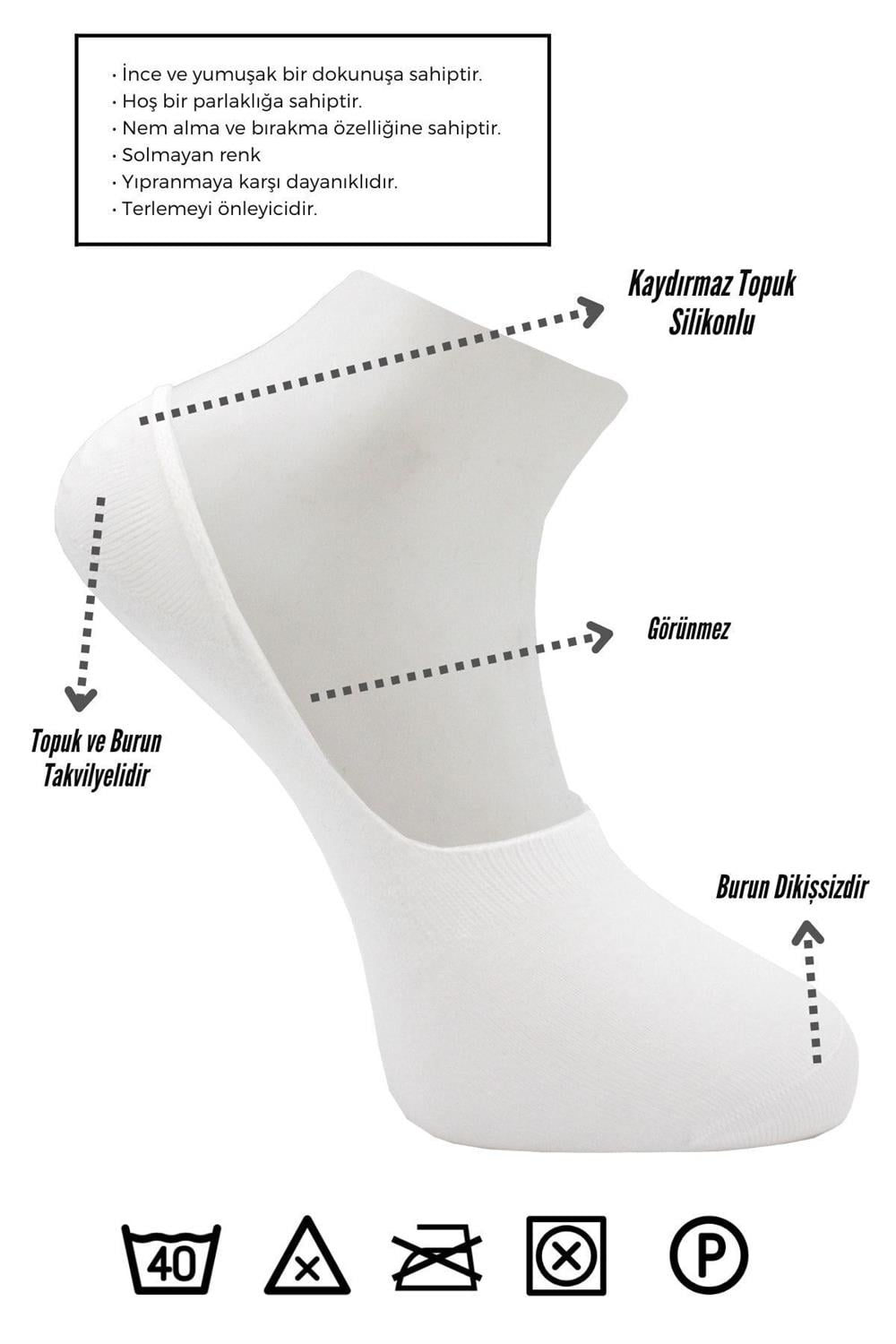 Image of Women's Bamboo Ballet Flats White Socks Seamless Invisible Non-Slip Heel Silicone Padded 6-Pack
