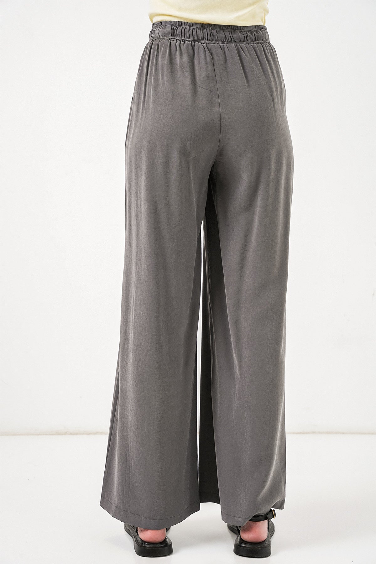 Image of Kadın Beli Lastikli Bol Paça Pantolon 30087 - Antrasit