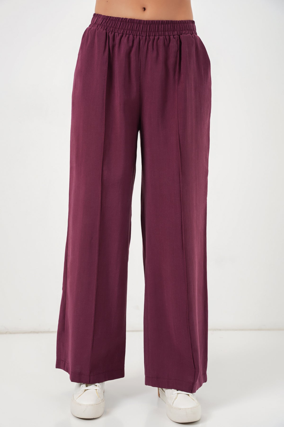 Image of Kadın Beli Lastikli Bol Paça Pantolon 30087 - Bordo