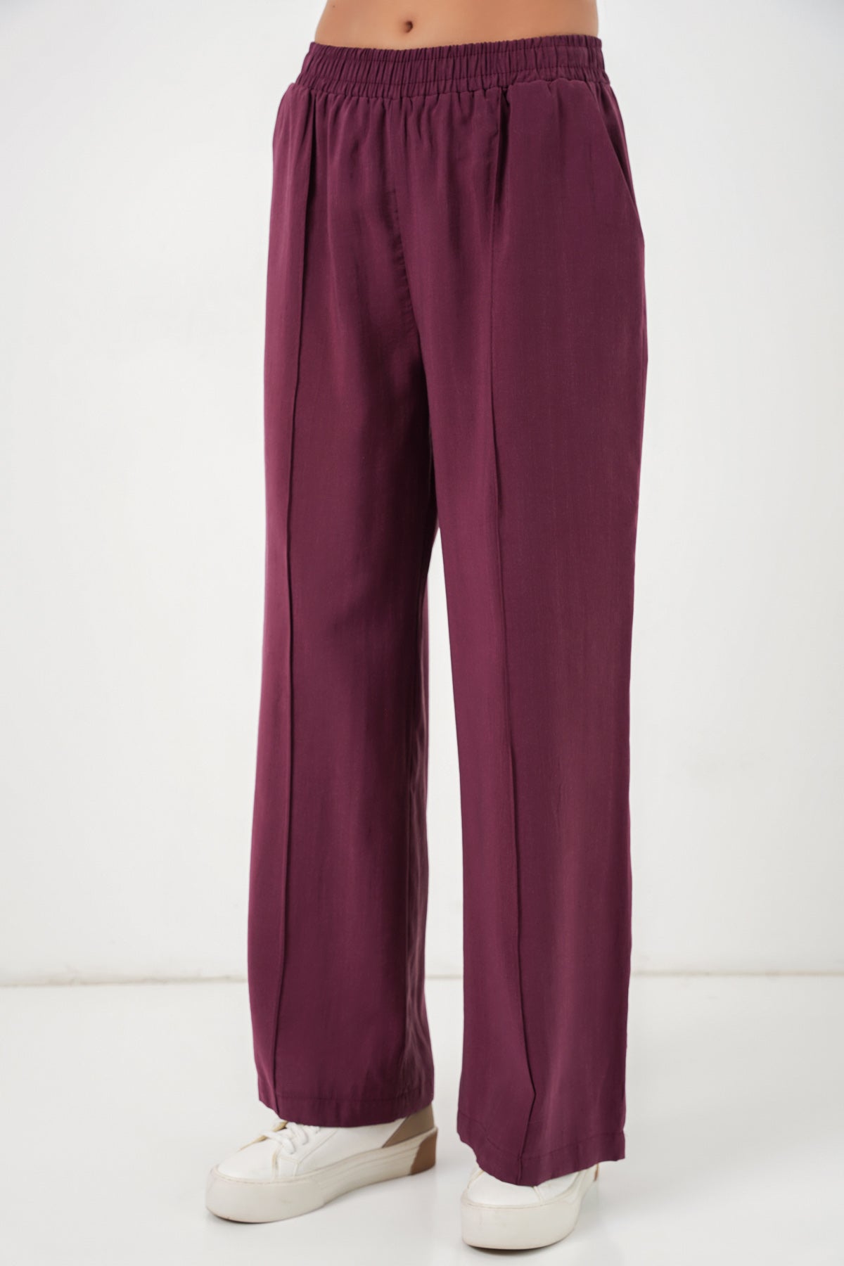 Image of Kadın Beli Lastikli Bol Paça Pantolon 30087 - Bordo
