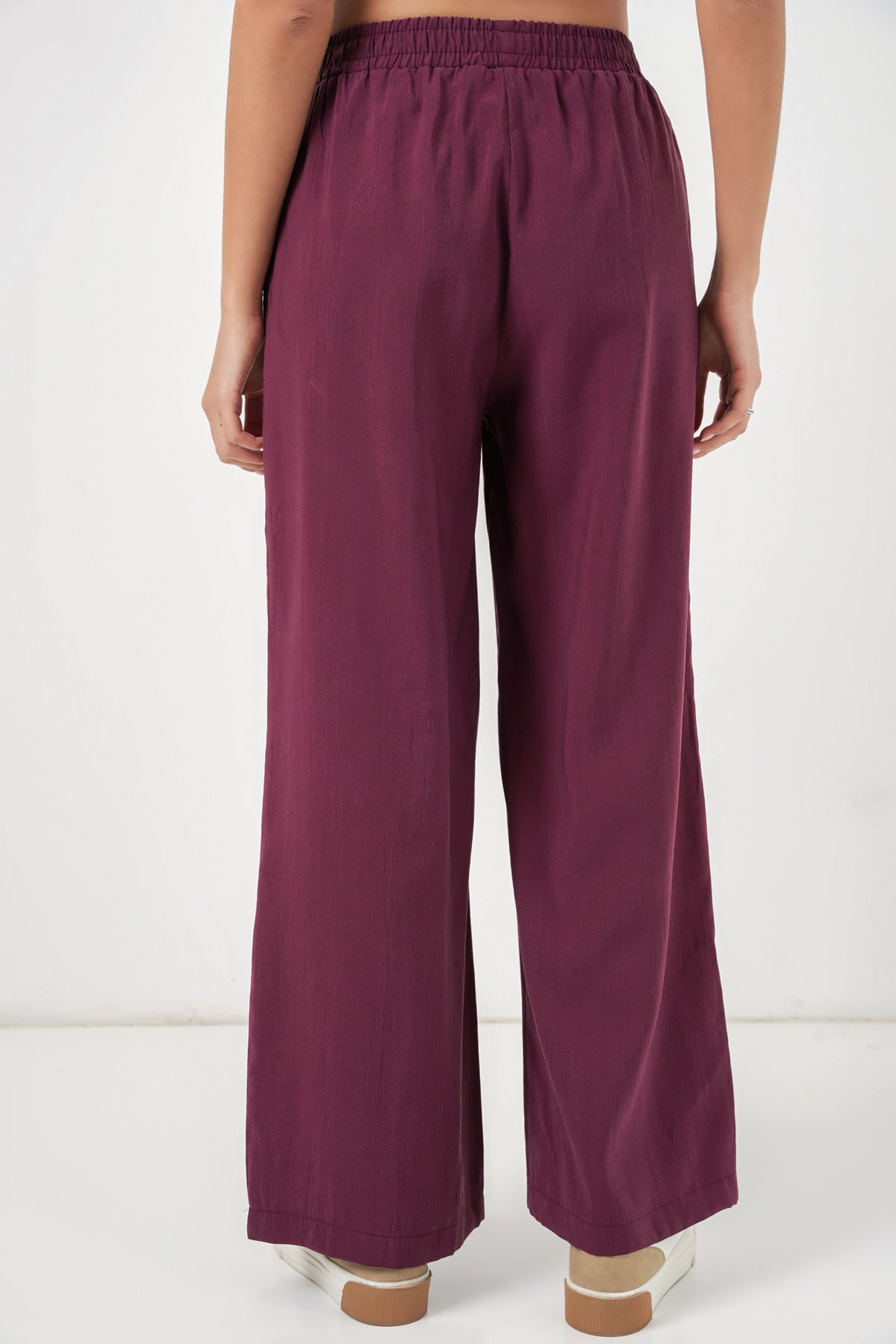 Image of Kadın Beli Lastikli Bol Paça Pantolon 30087 - Bordo