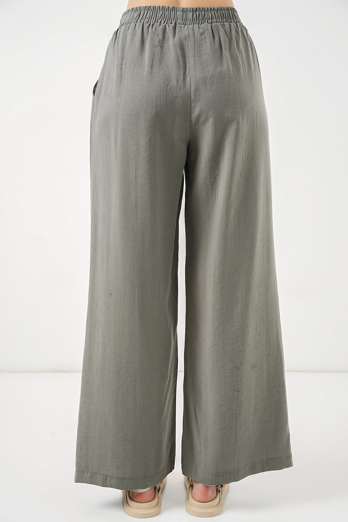 Image of Kadın Beli Lastikli Bol Paça Pantolon 30087 - Gri
