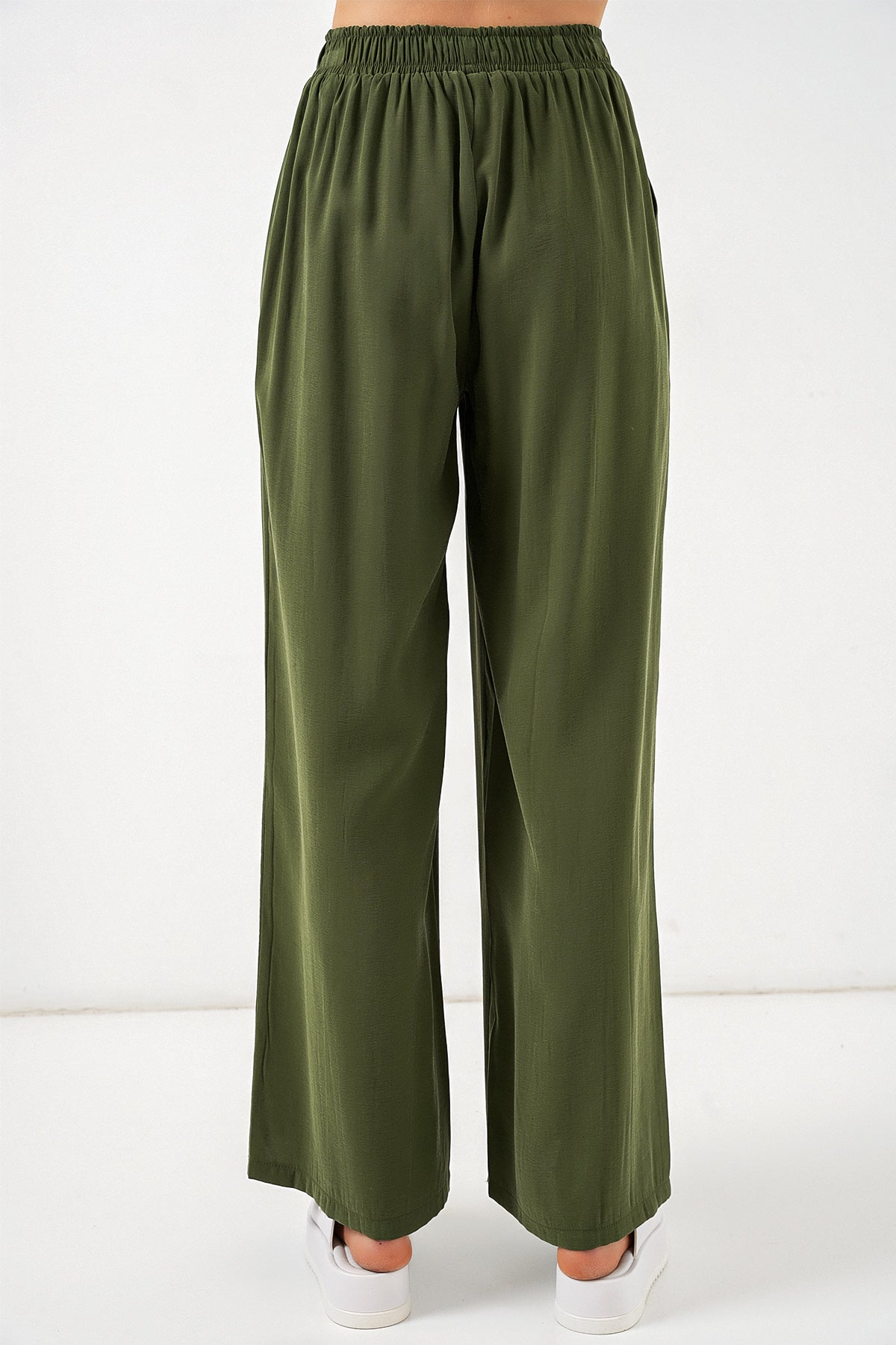 Image of Kadın Beli Lastikli Bol Paça Pantolon 30087 - Haki