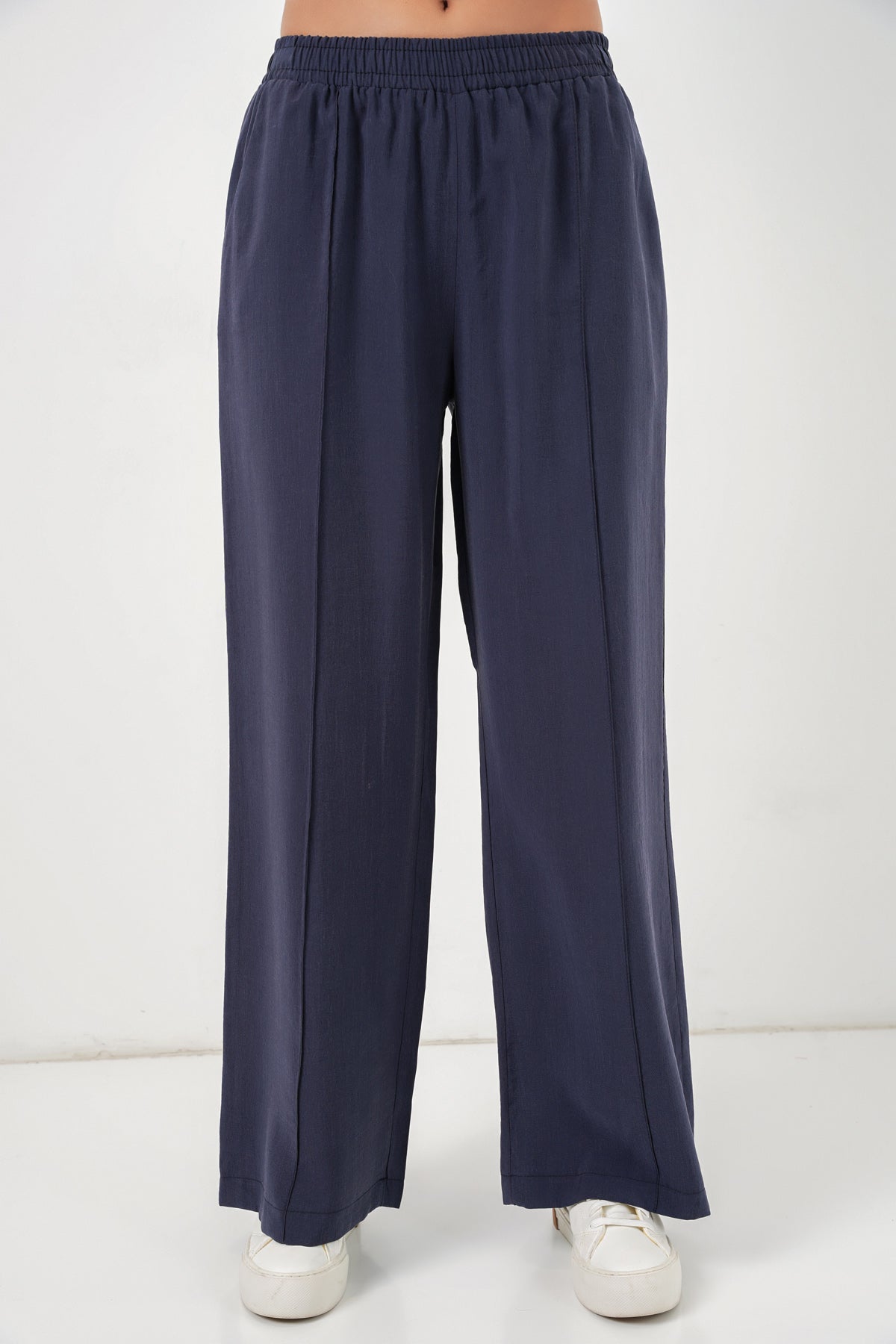 Image of Pantaloni largi pentru femei cu talie elastică 30087 - Bleumarin