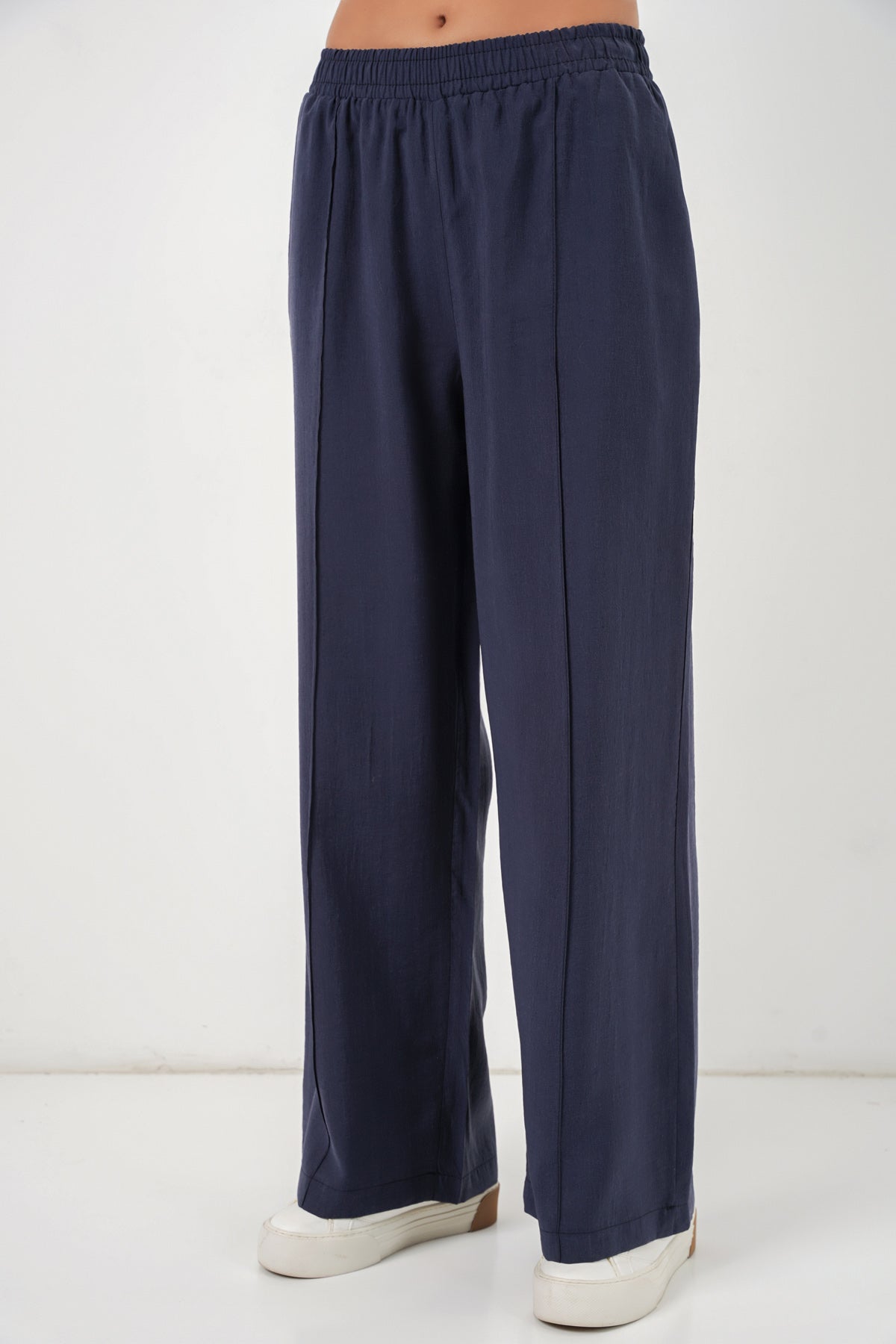 Image of Pantaloni largi pentru femei cu talie elastică 30087 - Bleumarin