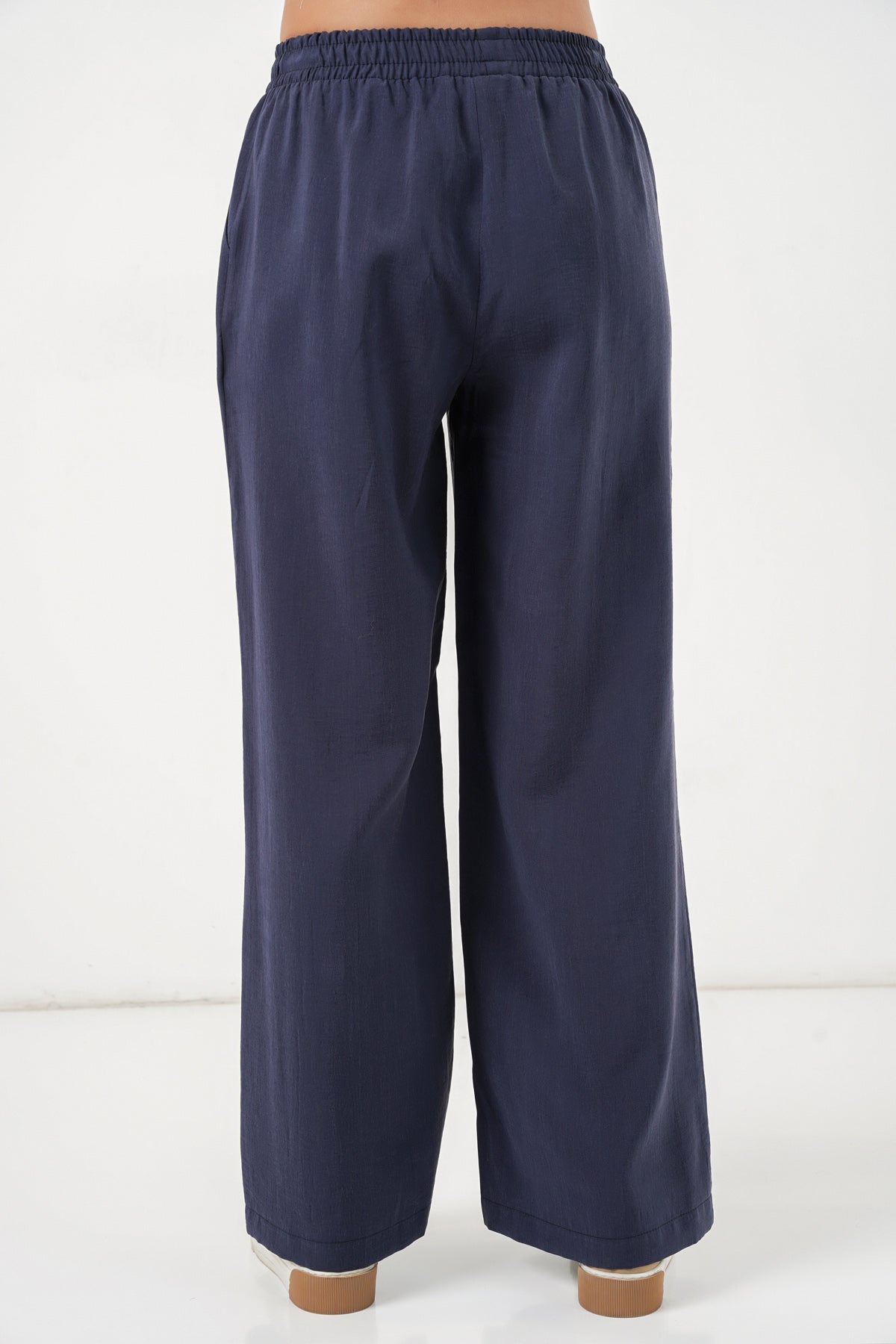 Image of Pantaloni largi pentru femei cu talie elastică 30087 - Bleumarin
