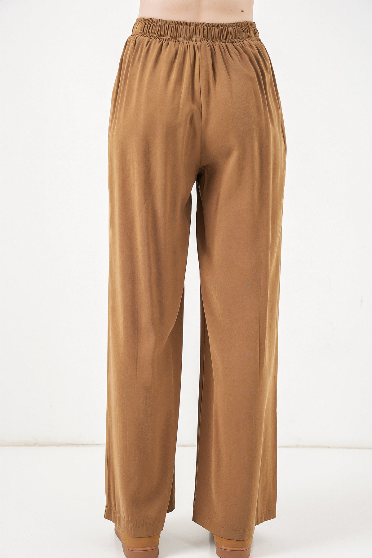 Image of Kadın Beli Lastikli Bol Paça Pantolon 30087 - Taba