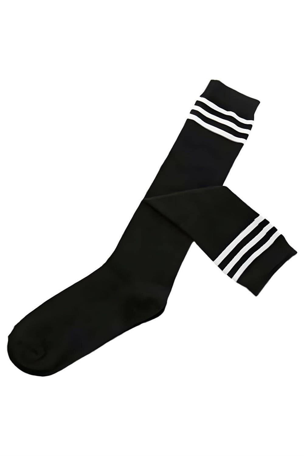 Image of Șosete albe până la genunchi din bumbac pentru femei, cu 3 dungi negre