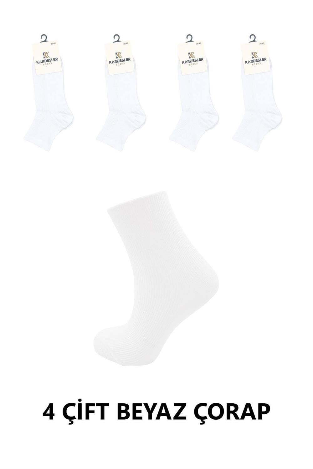 Image of Șosete de tenis până la gleznă, albe, din bumbac, pentru femei, set de 4