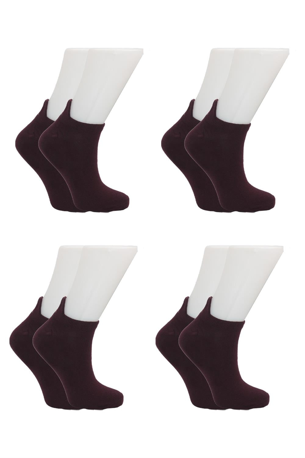 Image of Women's Burgundy Embroidered Cotton Ankle Socks, 4-Pack