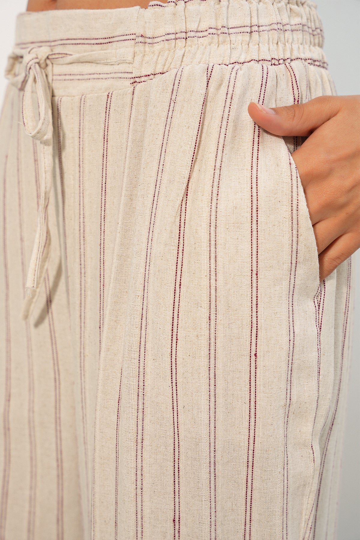 Image of Kadın Çizgili Keten Pantolon 30102 - Fuşya